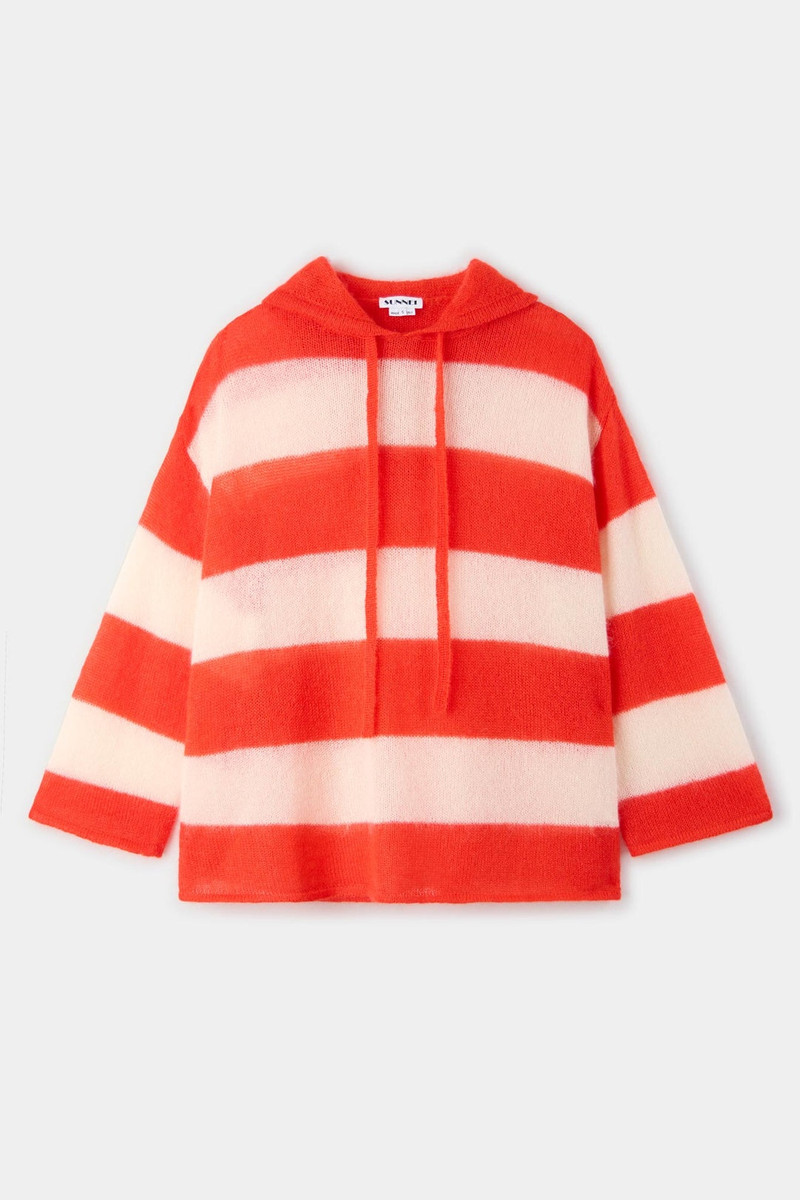 HOODIE / wool / cream & bright red stripes 1