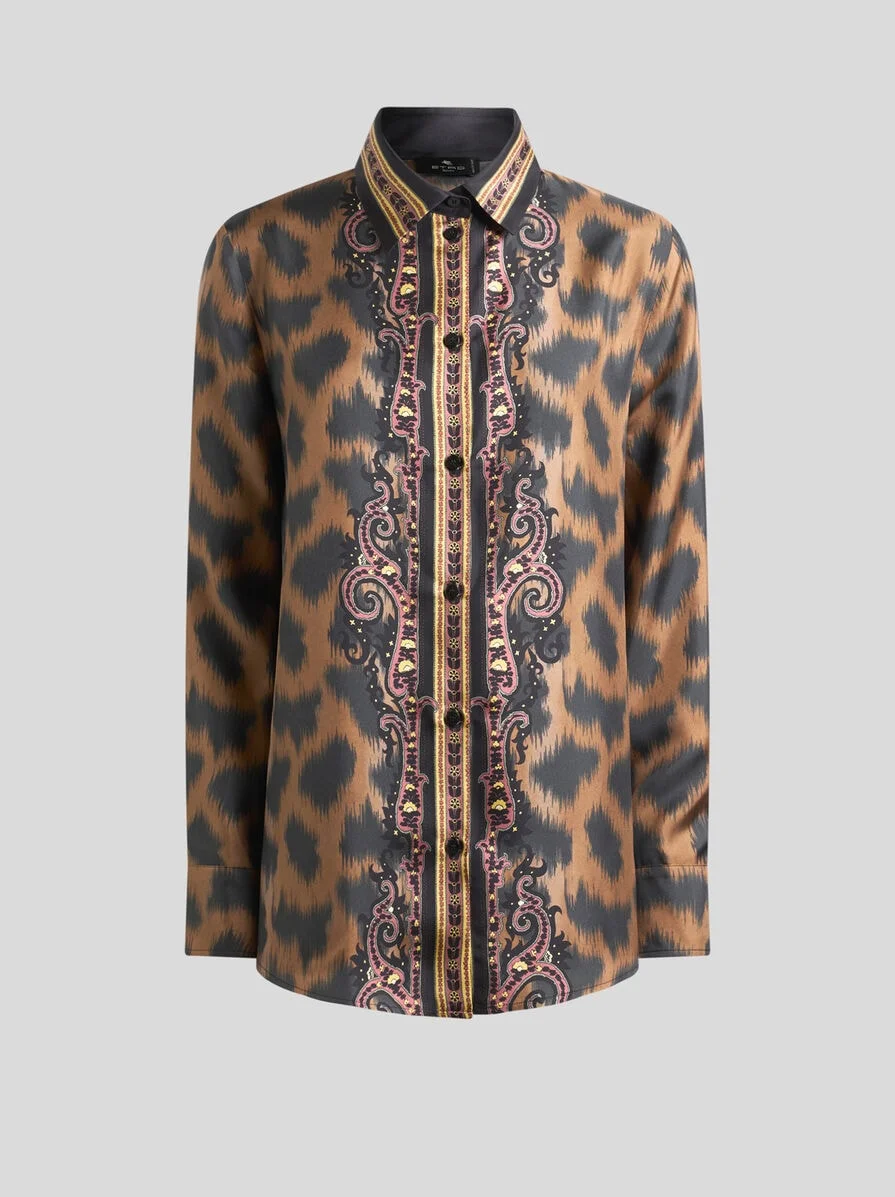 SILK TWILL SHIRT WITH ANIMAL MOTIF - 1