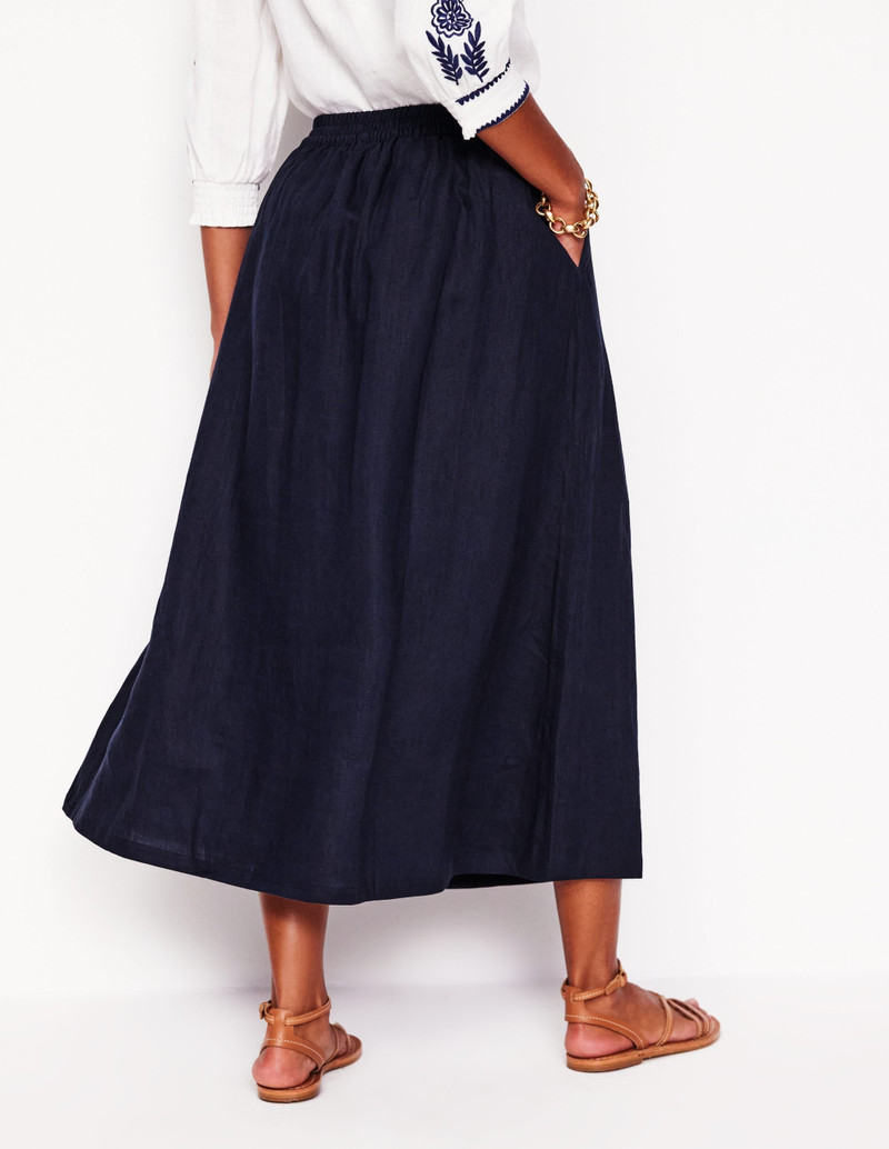 Verity Linen Midi Skirt-Navy 4