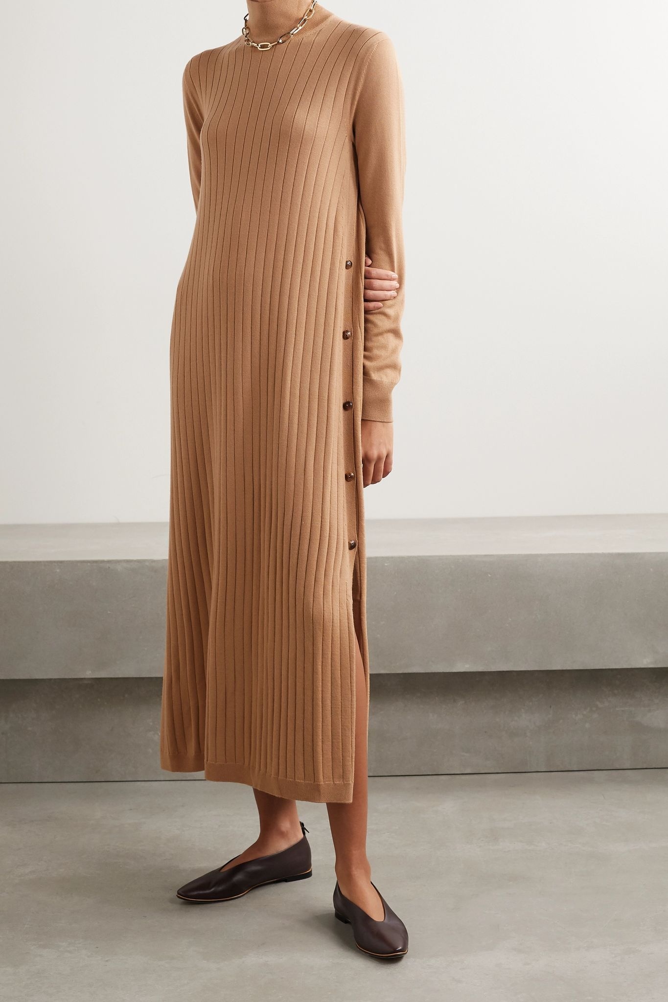 Times Square ribbed cashmere turtleneck midi dress - 3