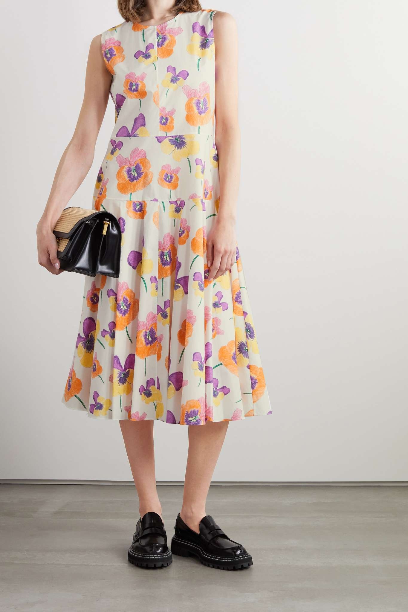 Floral-print cotton-poplin midi dress - 2