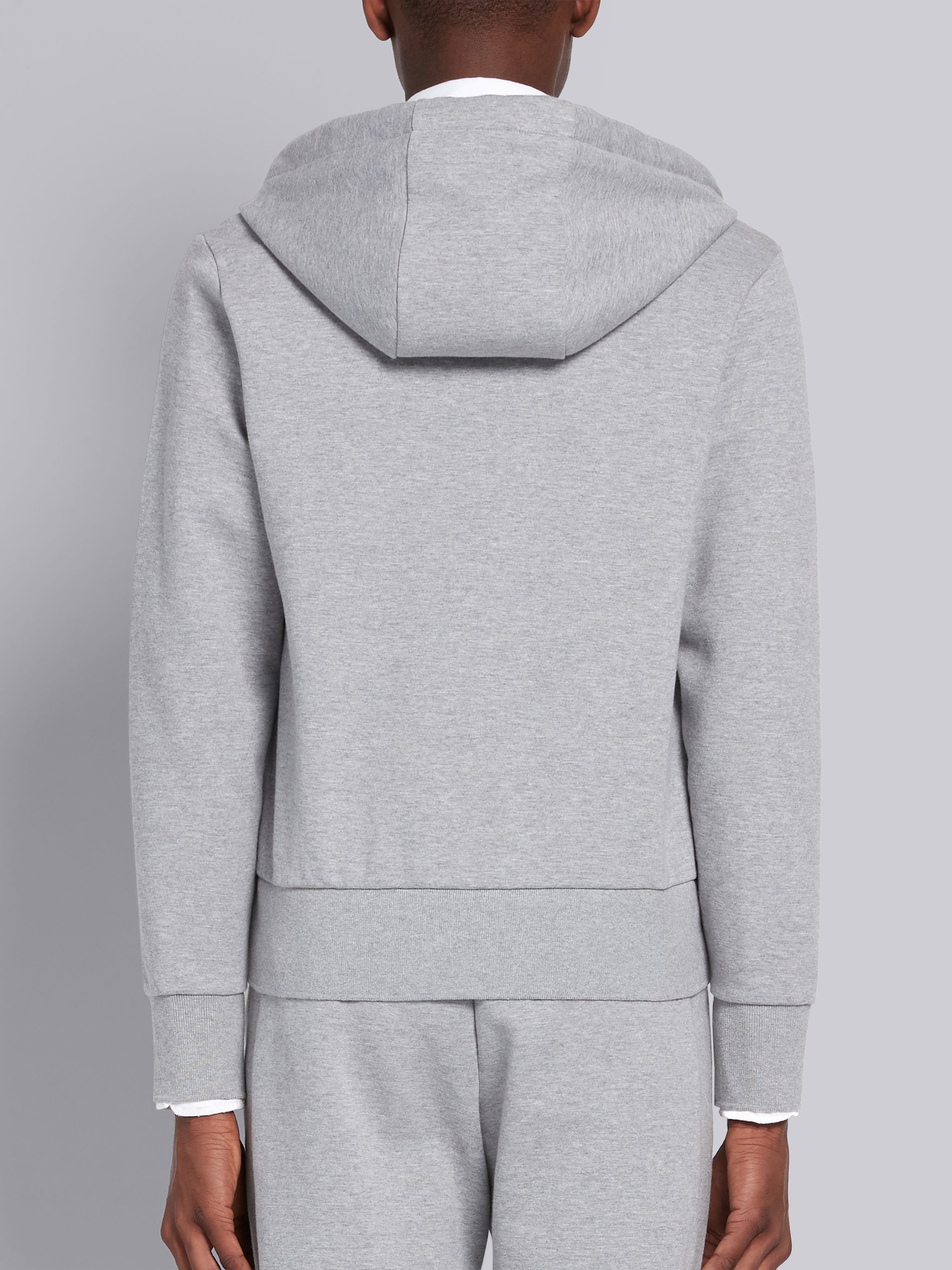 Light Grey Double Knit Cotton 4-Bar Zip-up Hoodie - 2