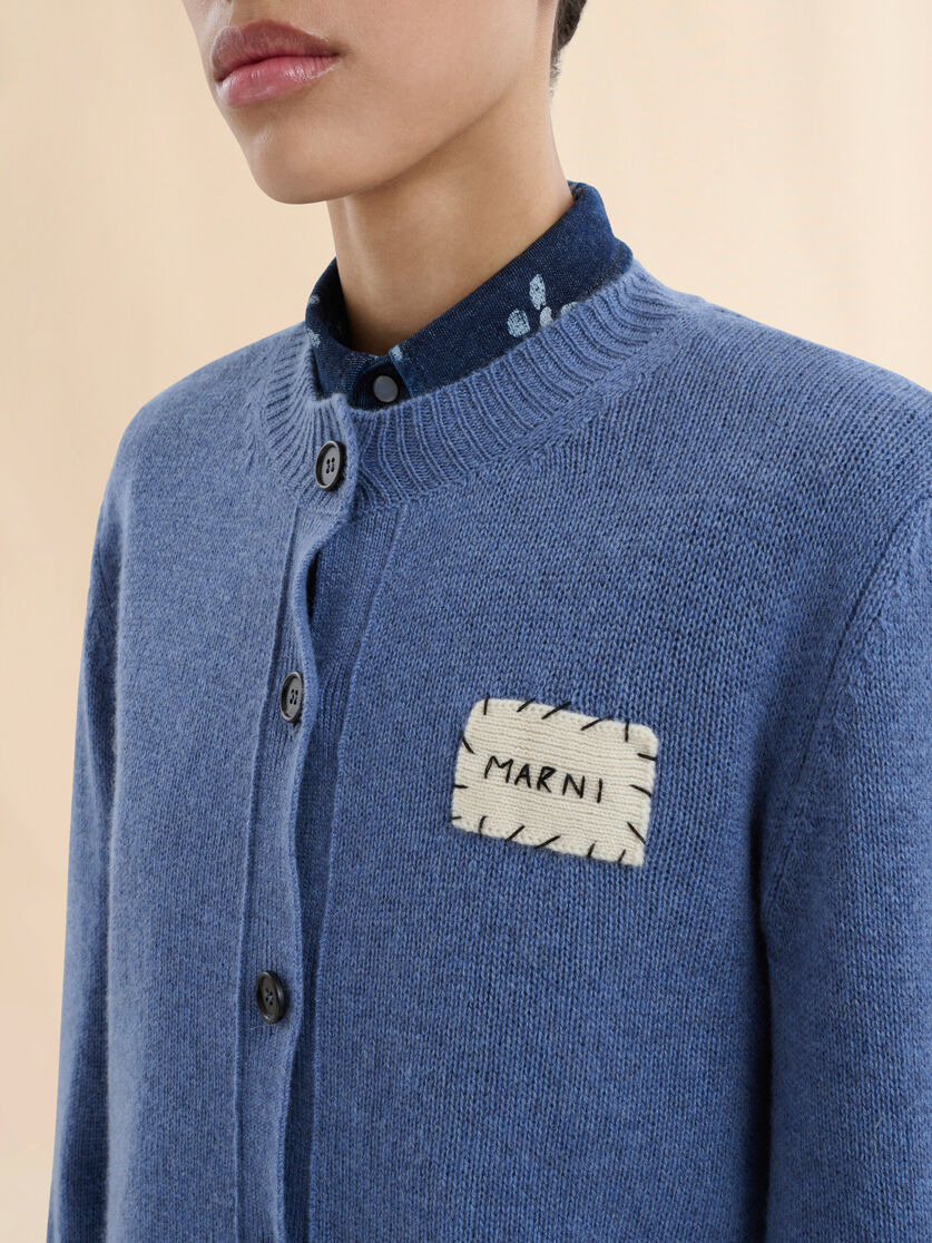 BLUE CASHMERE CARDIGAN WITH MARNI PATCH - 4