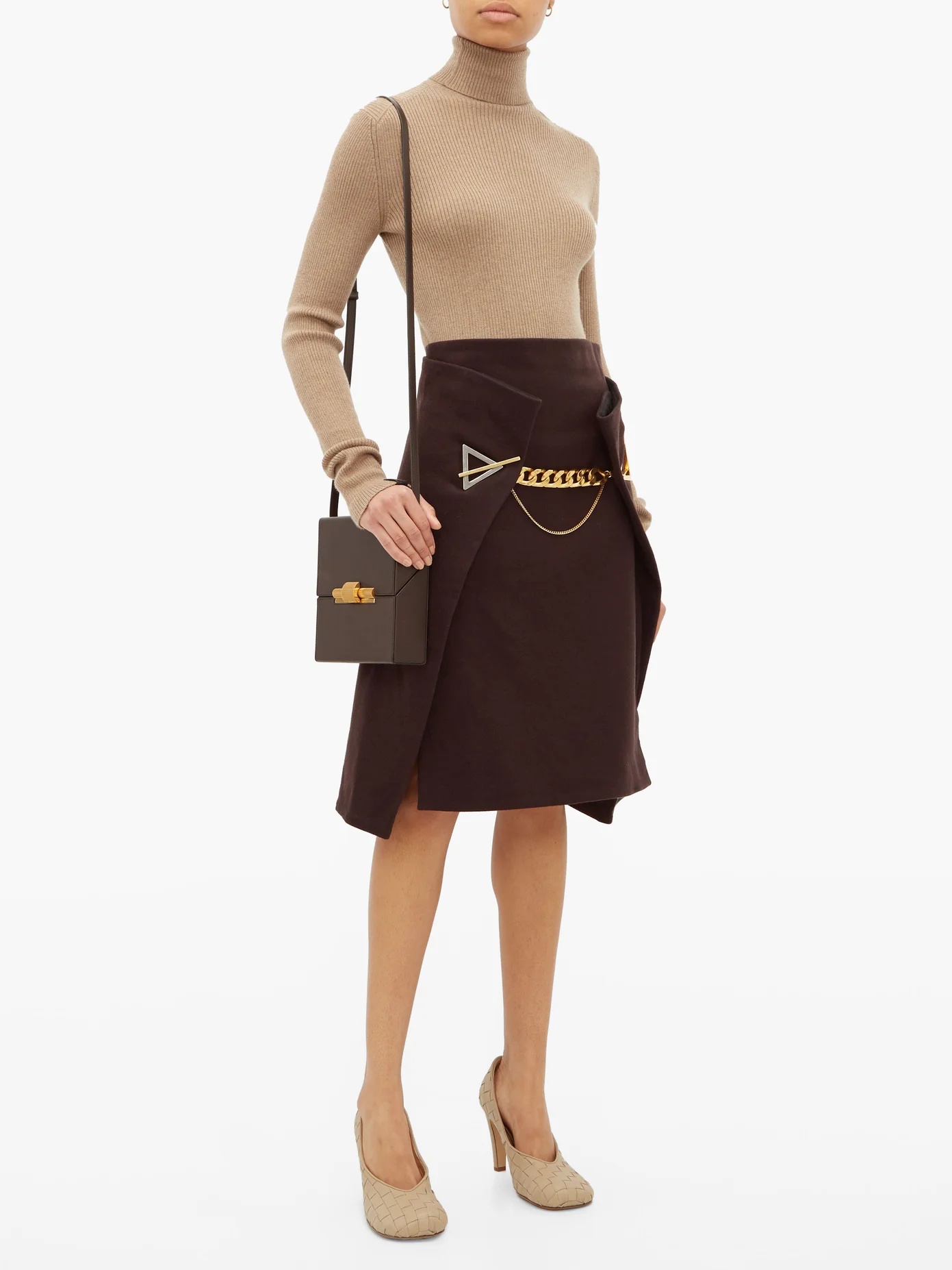 Chain-embellished cashmere skirt - 3