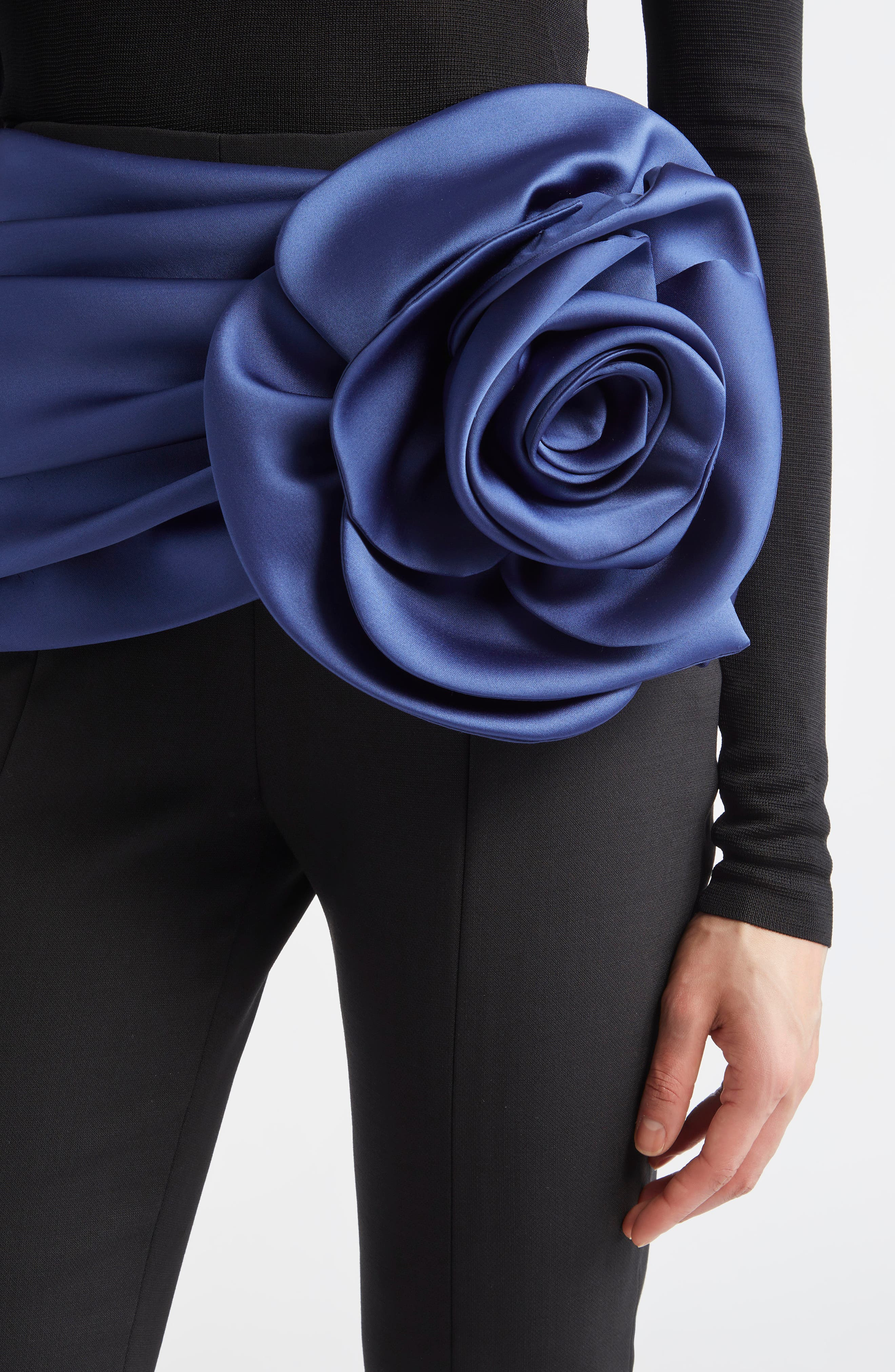 Carolina Herrera Rosette Sash Bootcut Pants in Black Multi at Nordstrom - 5