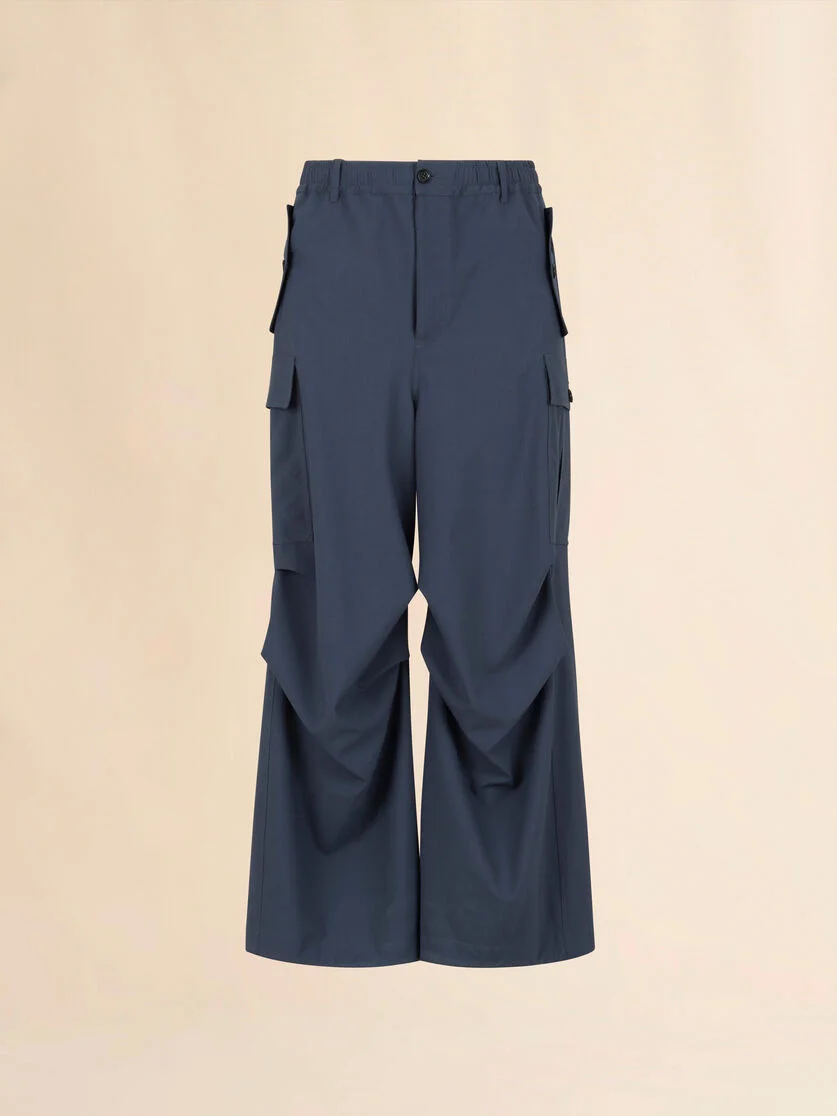 GRAY WOOL CARGO PANTS WITH MARNI SYMBOL - 1
