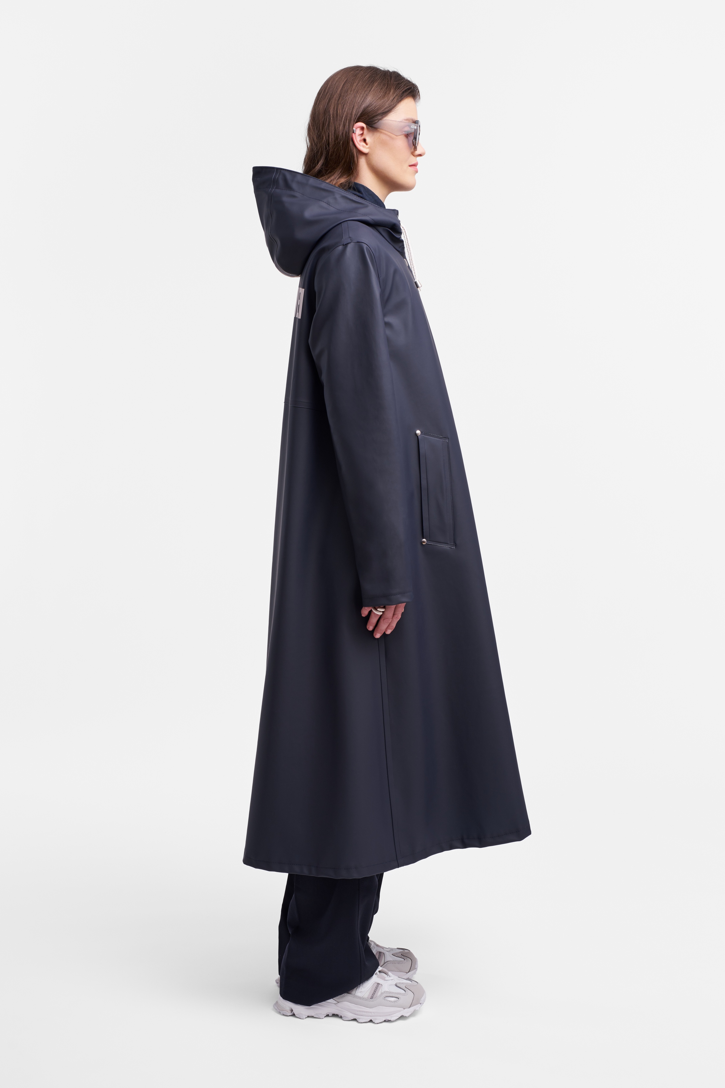 Mosebacke Long Print Raincoat Navy - 3