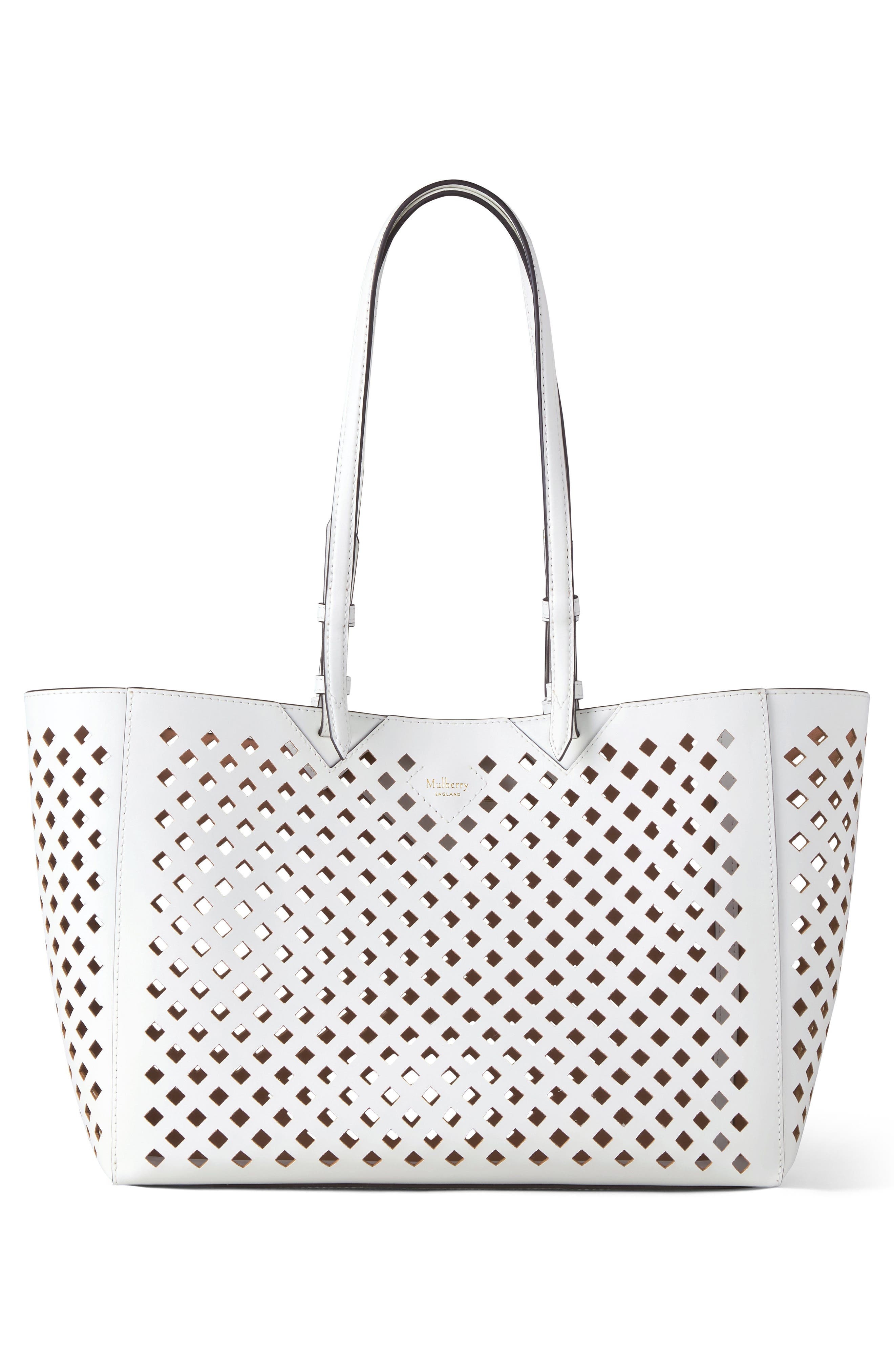 Mulberry Diamond Perforated Leather Tote in White at Nordstrom - 6
