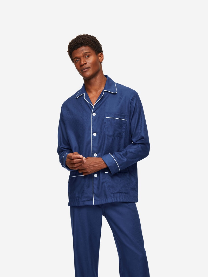 Men's Classic Fit Pyjamas Lombard 6 Cotton Jacquard Navy - 3