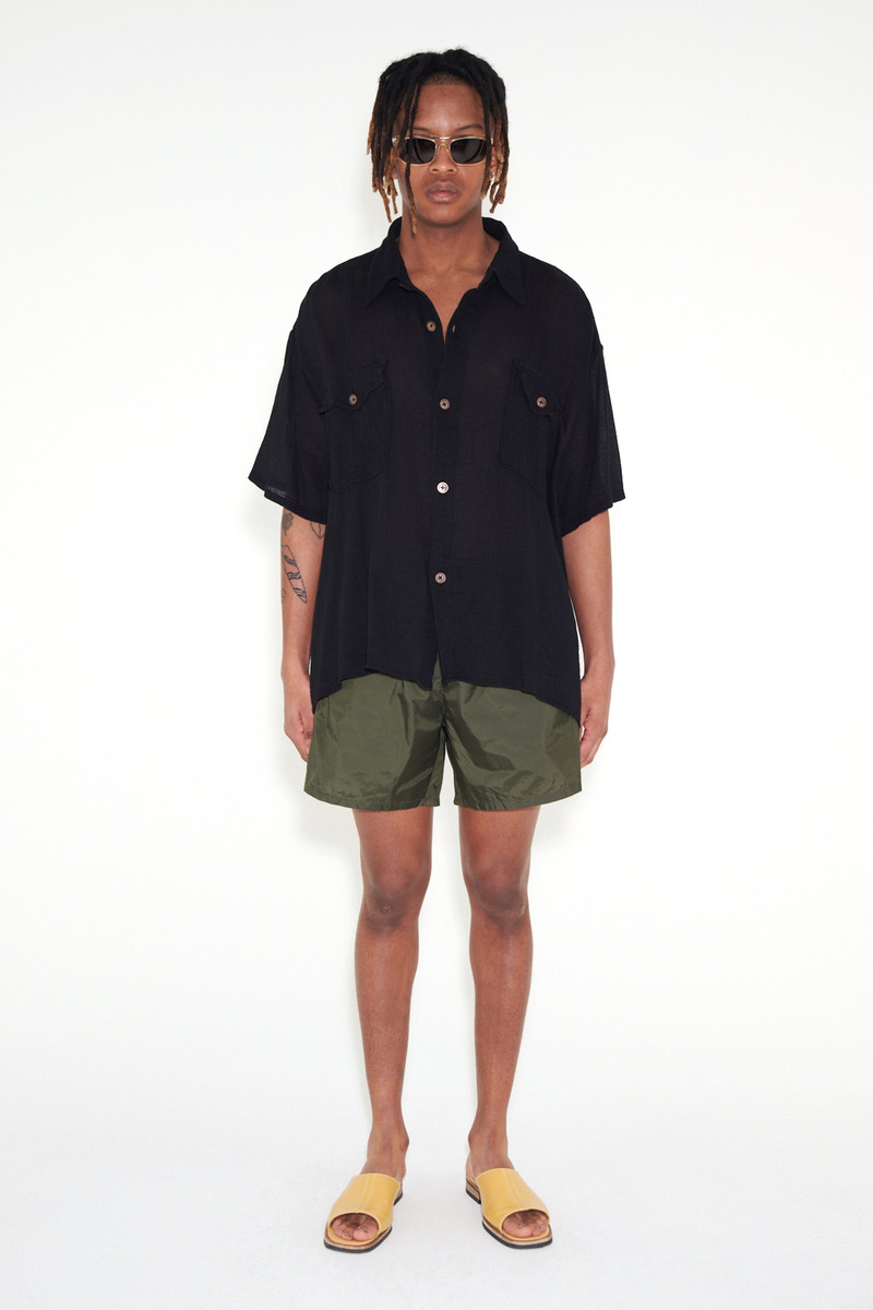 Our Legacy Drape Tech Trunks Dark Olive outlook
