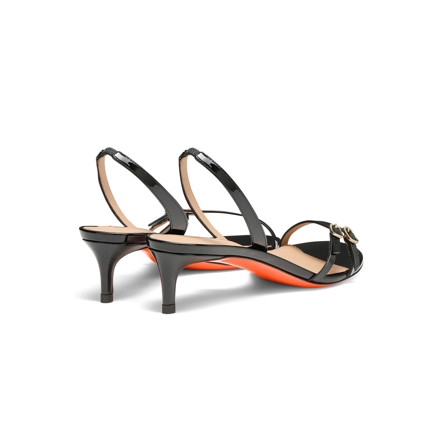 Women's black patent leather mid-heel sandal - 3