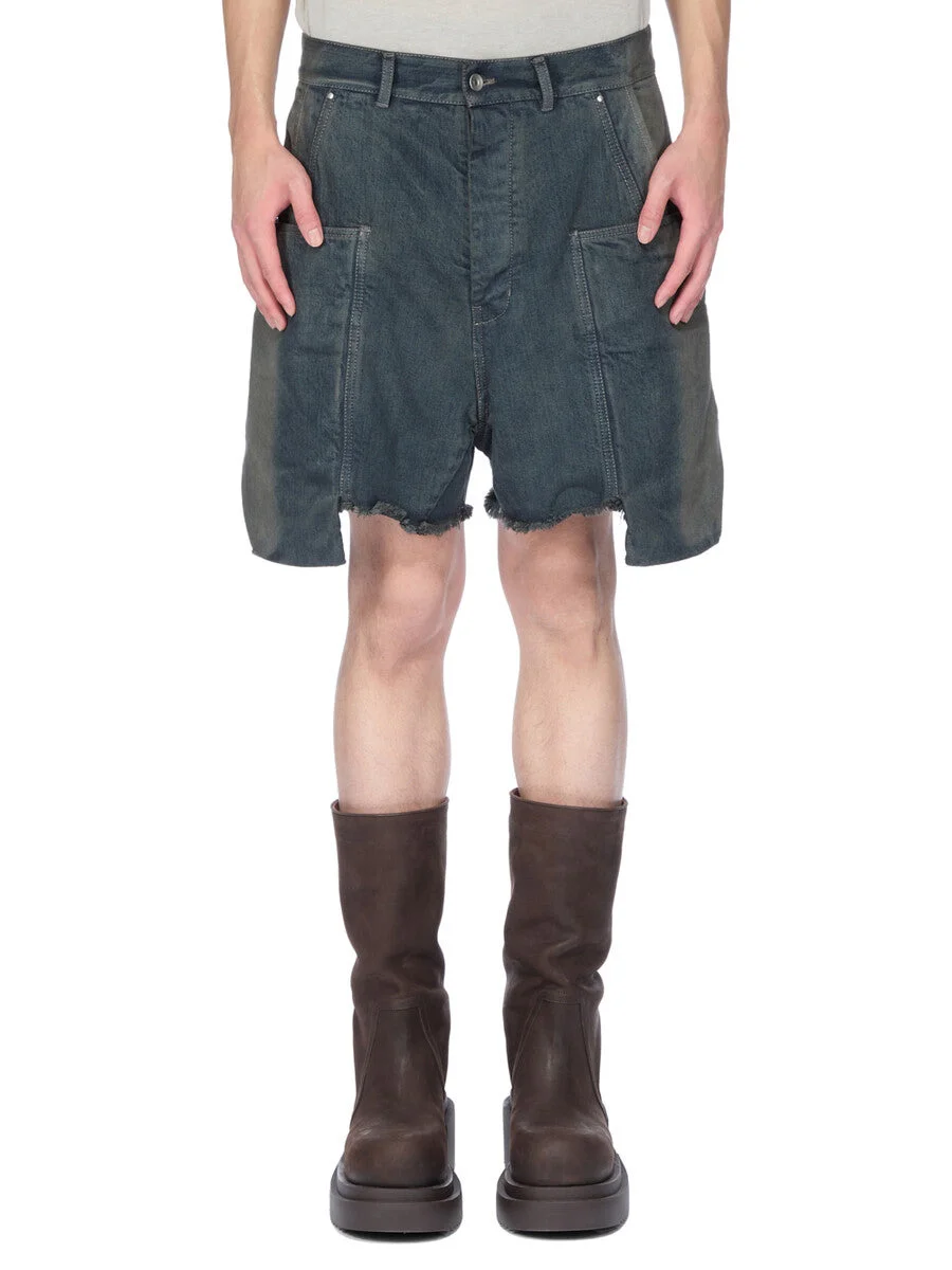 Stefan Straight-Leg Distressed Denim Cargo Shorts Blue - 1