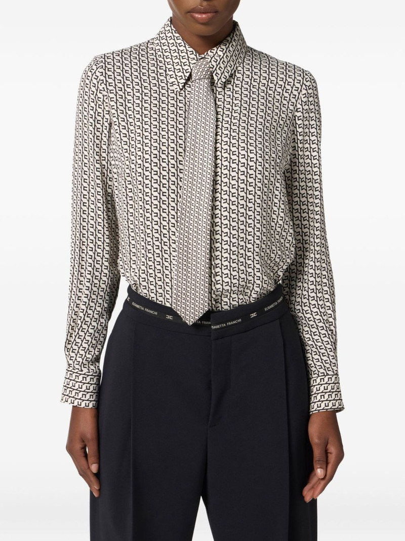 geometric-print tie-neck blouse 4