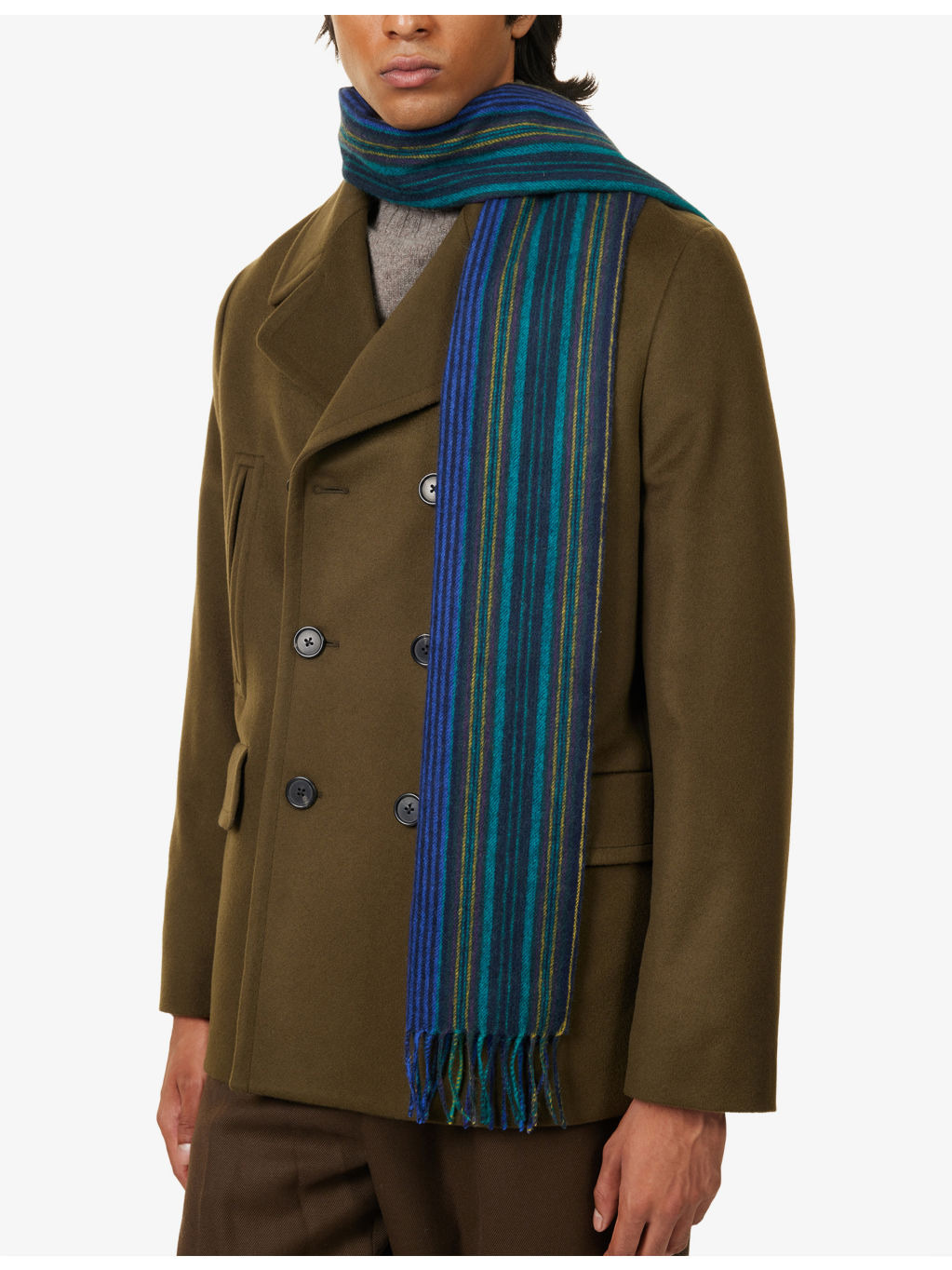 Striped Fringed Wool Scarf - 2