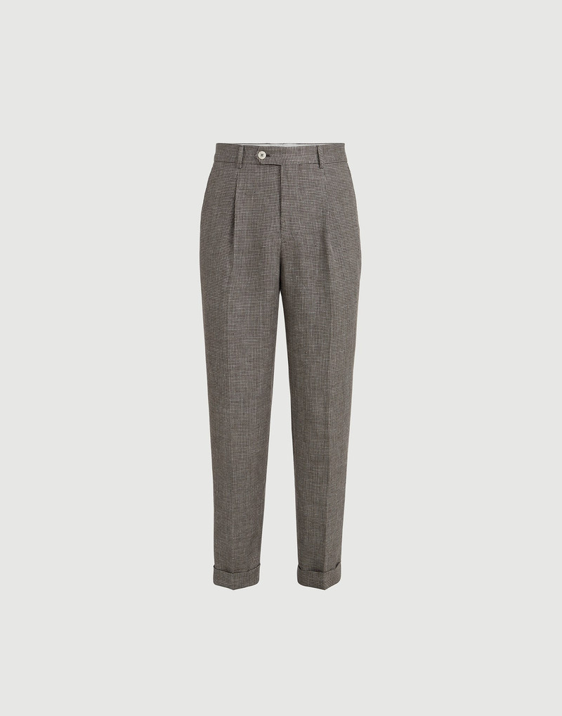 Linen houndstooth trousers with pleat 1
