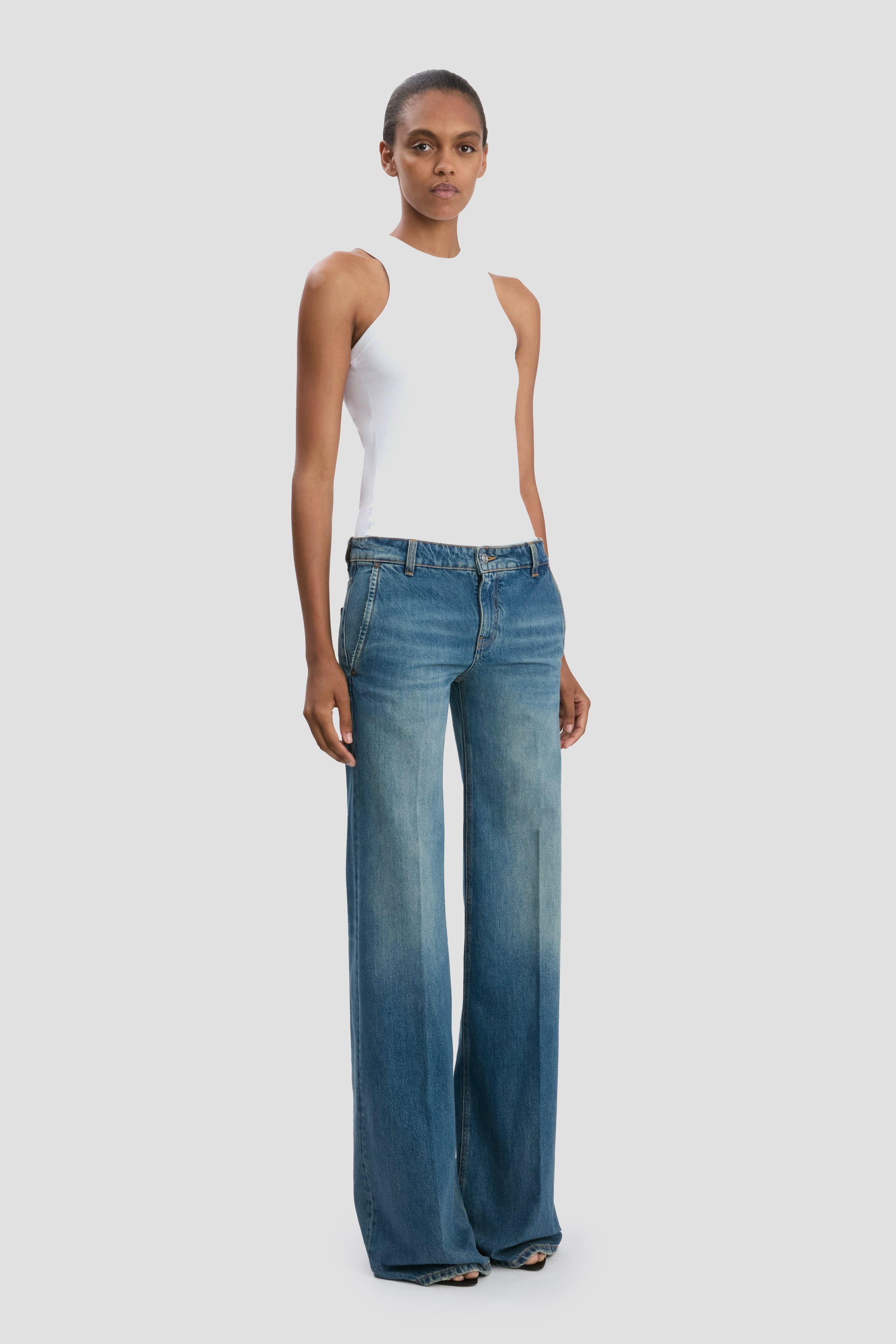 Gigi Low Waist Straight Leg Jean In Mid Blue - 3