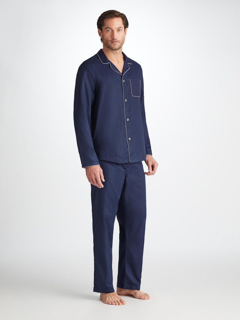 Men's Modern Fit Pyjamas Lombard 6 Cotton Jacquard Navy 3