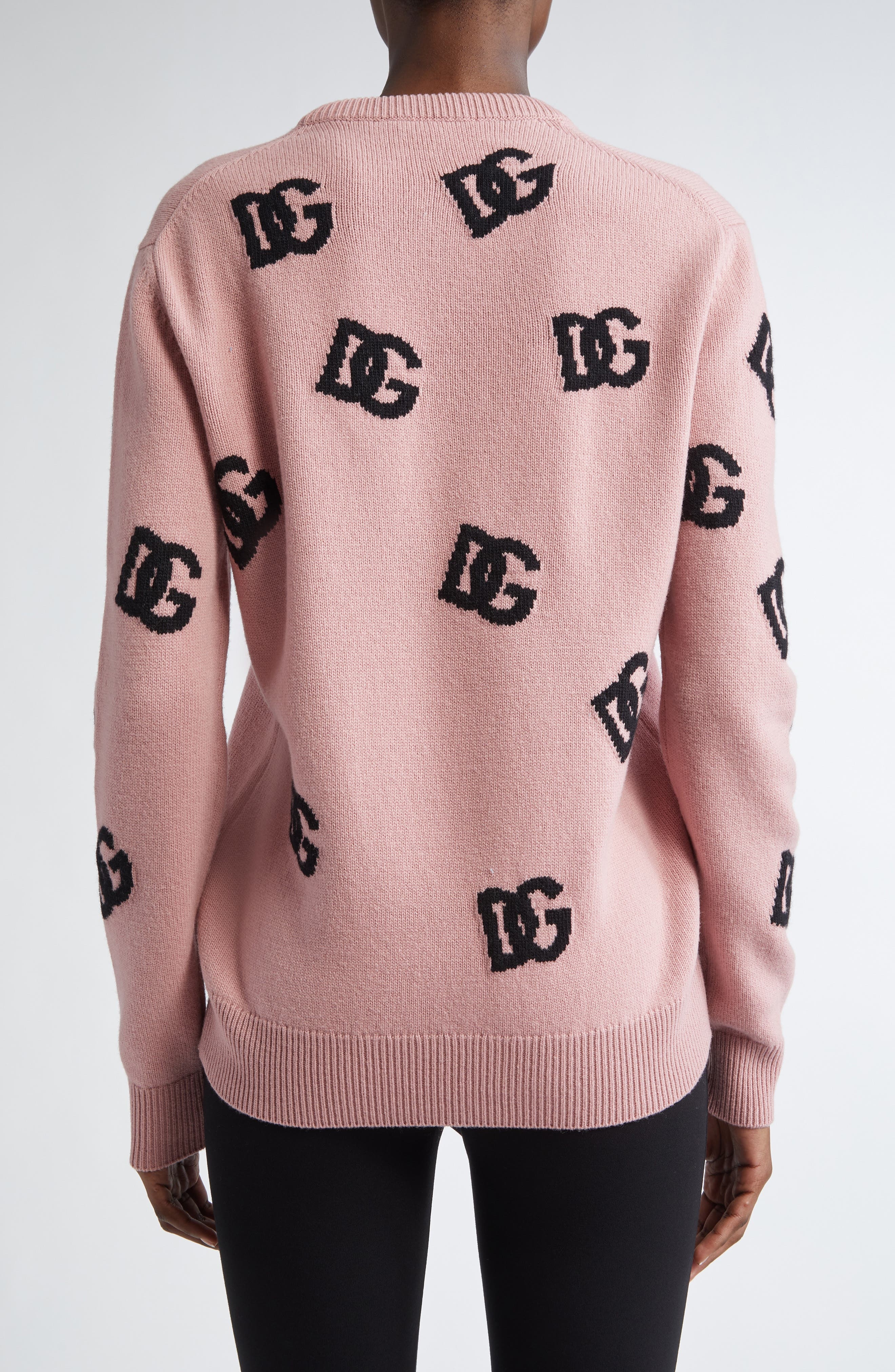 Dolce&Gabbana Logo Jacquard Virgin Wool Sweater in F0473 Rosa Polvere Scuro at Nordstrom - 3