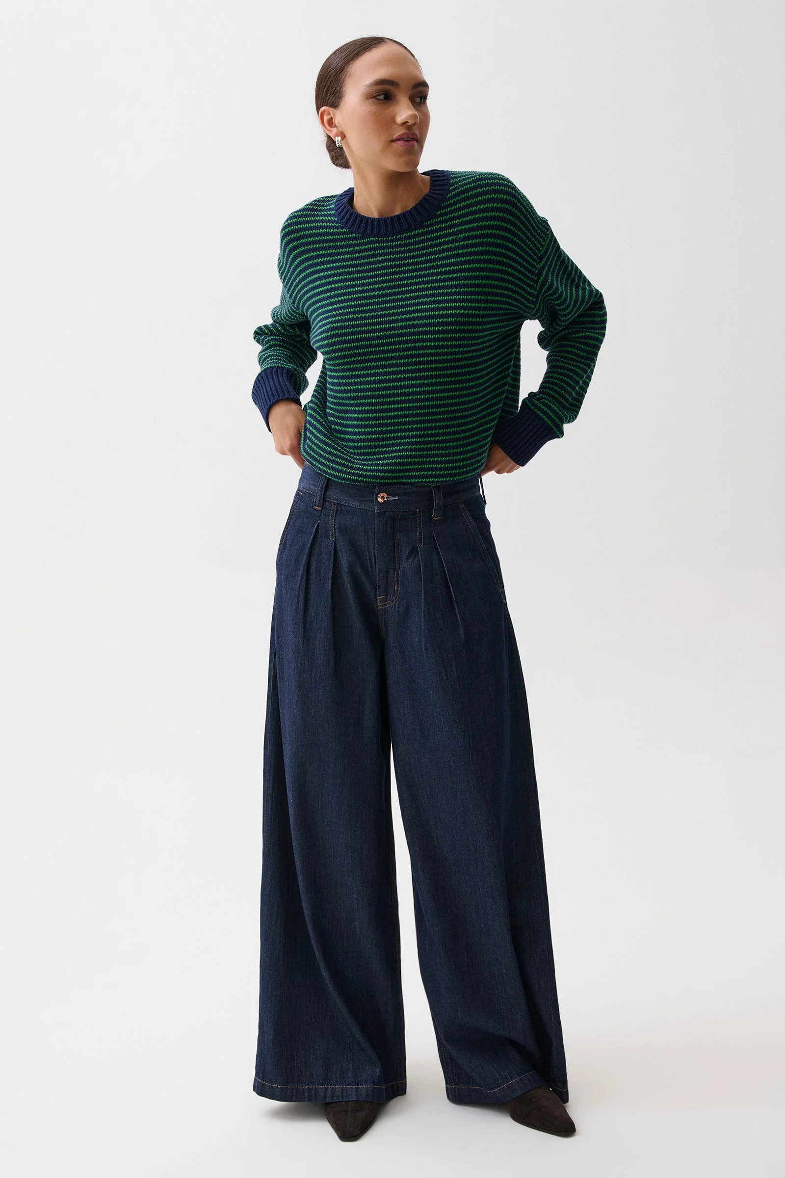 DELPHINE PLEATED DENIM WIDE LEG - FORCE - 1