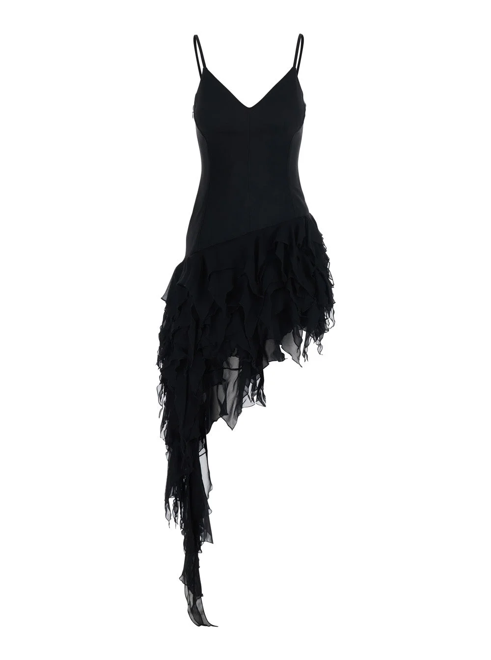 Blumarine Women Long Asymmetric Dress Black Dress With Asymmetric V-Neck In Polyester For Women - 1