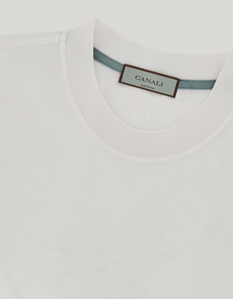 WHITE SHORT-SLEEVE COTTON T-SHIRT WITH CONTRASTING DETAIL 6