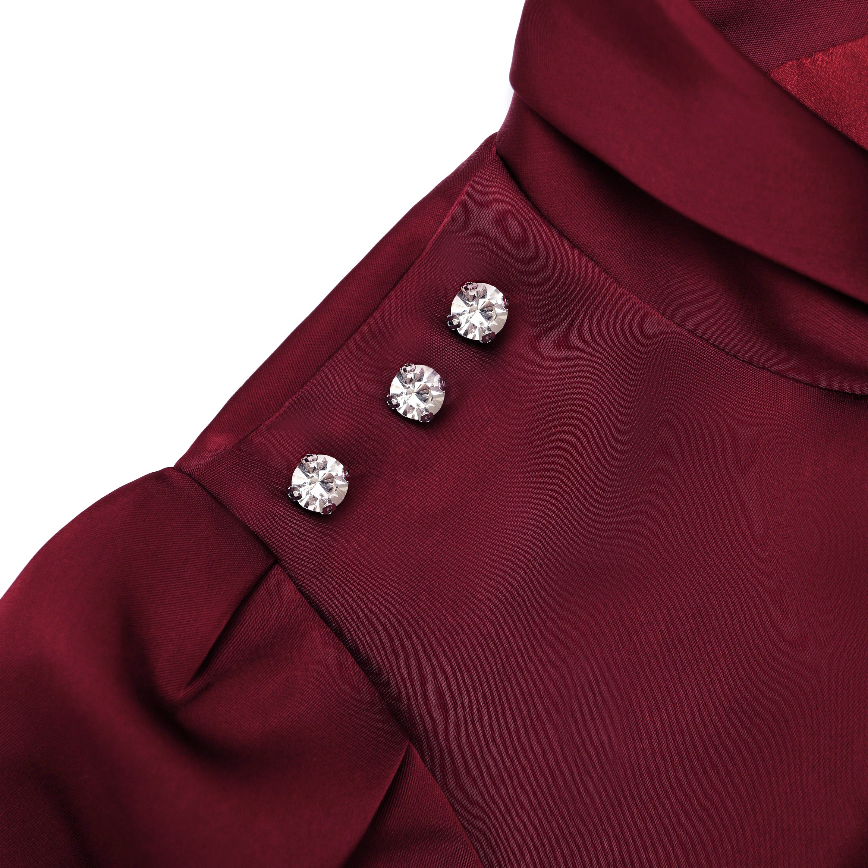 Bordeaux Satin Midi Dress - 5