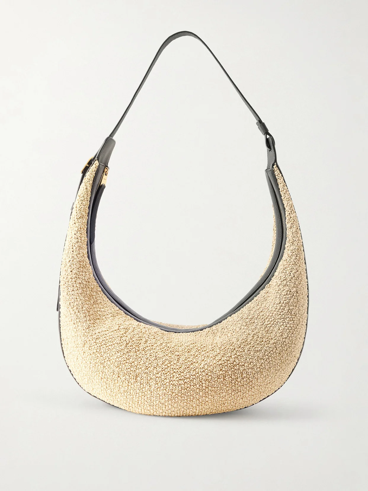Augustina Leather-trimmed Raffia Shoulder Bag - 1