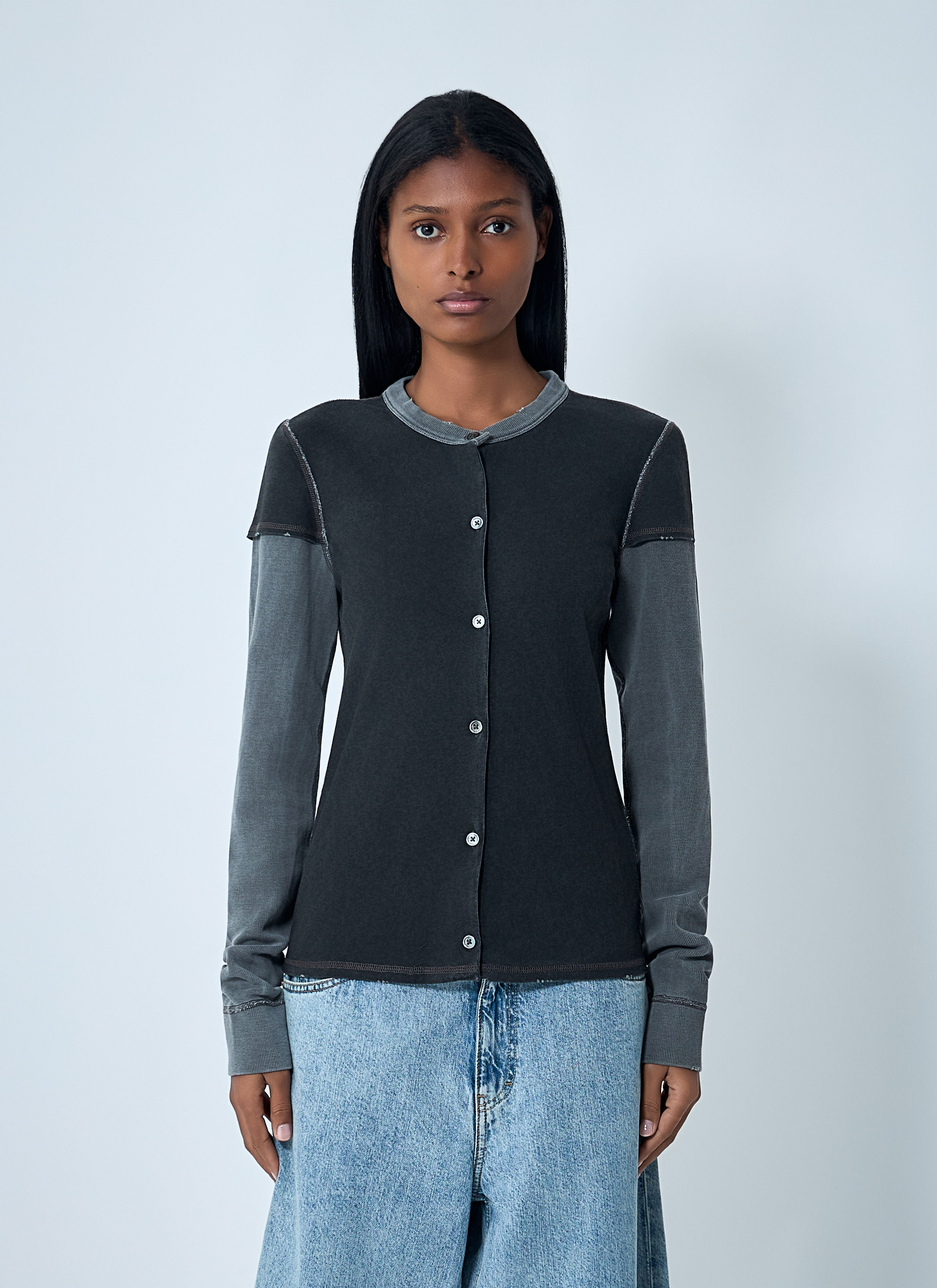 Layered Button-Down Cardigan - 1