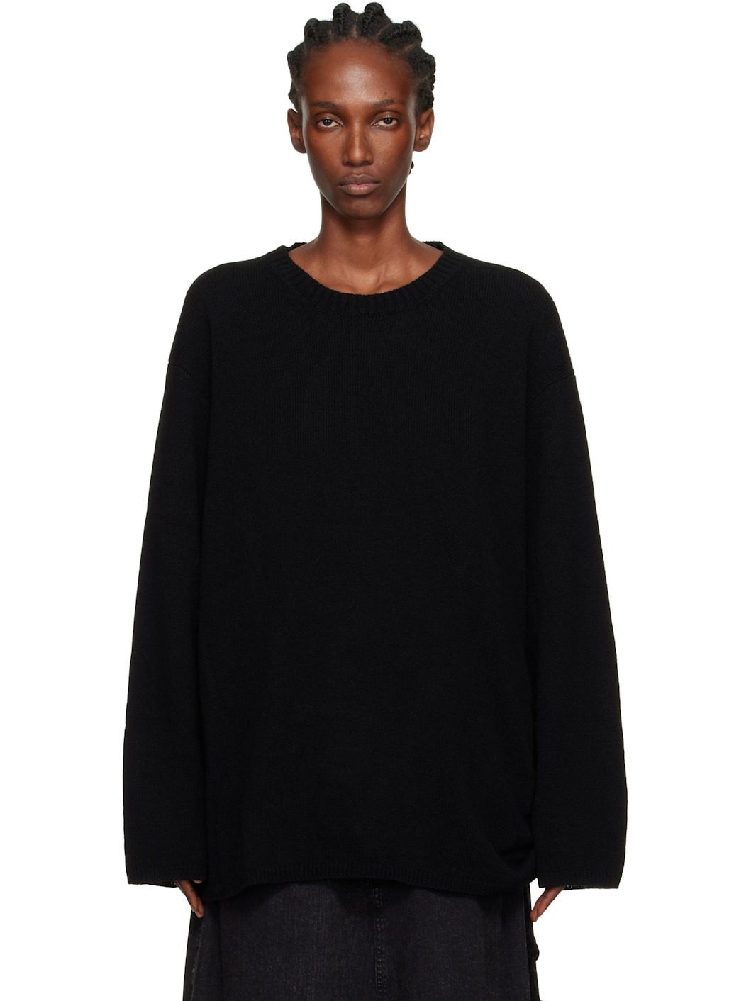 Black String Round Neck Sweater - 1