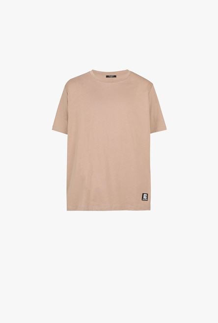 Oversized sand-colored eco-designed cotton T-shirt with black Balmain logo print - 1