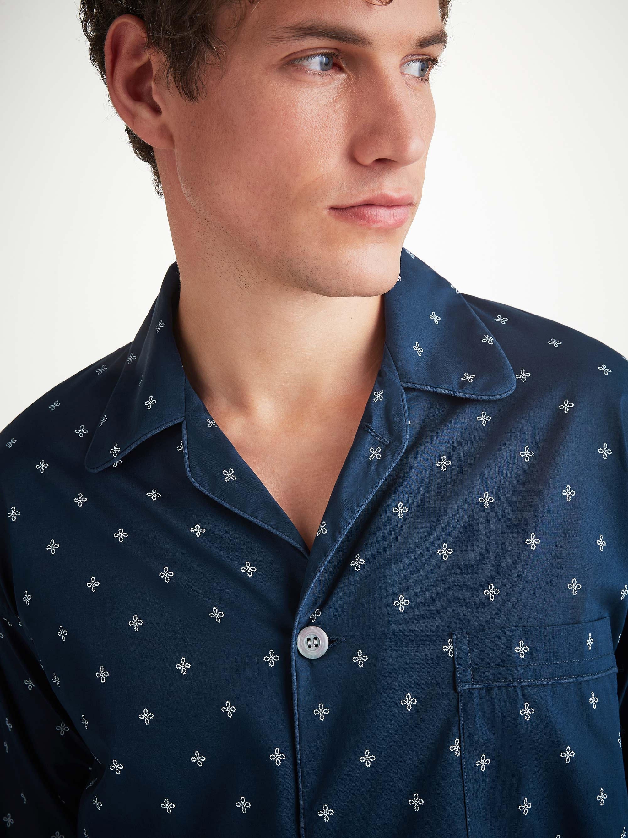 Men's Classic Fit Pajamas Nelson 102 Cotton Batiste Navy - 1