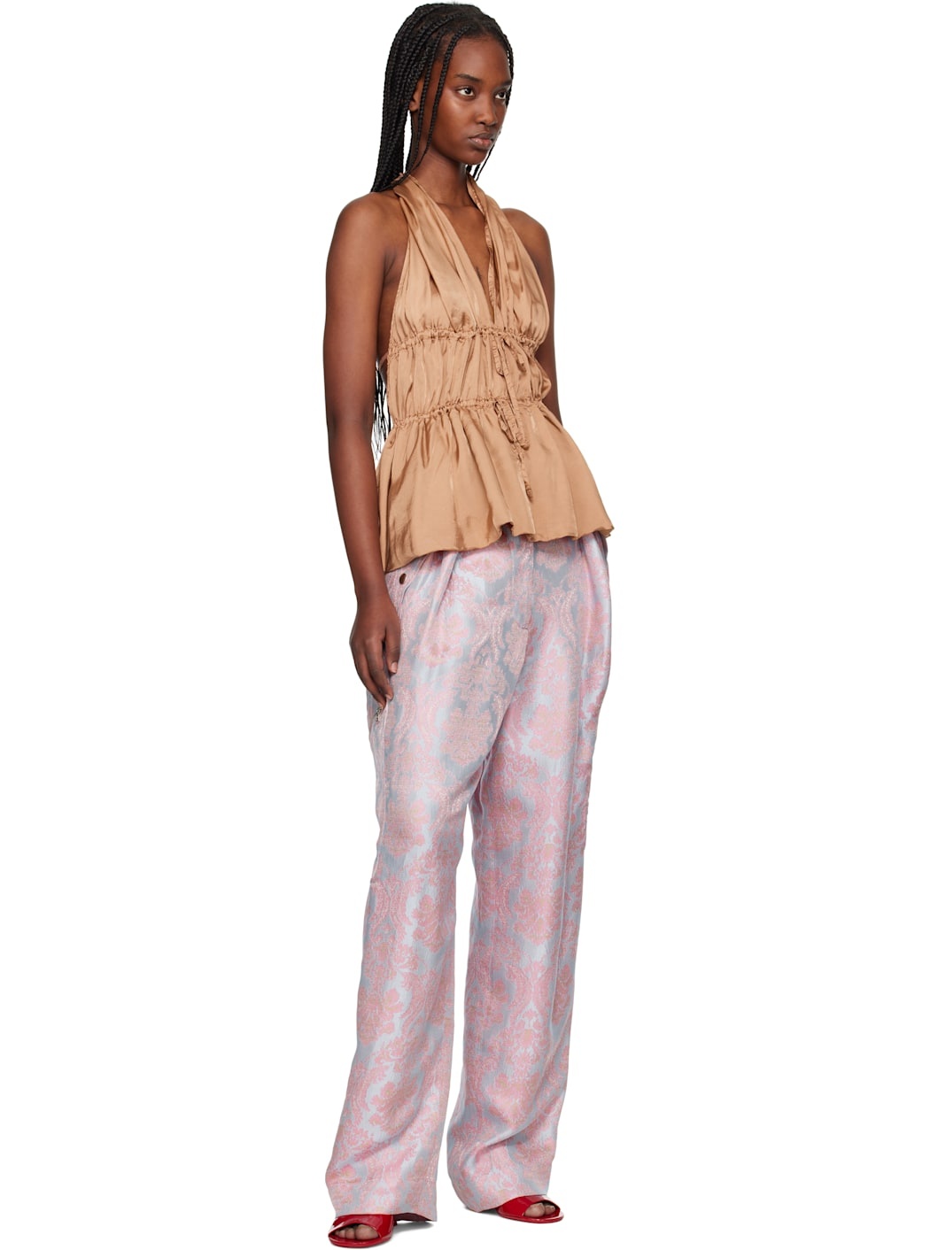 Blue & Pink Jacquard Paisley Trousers - 4