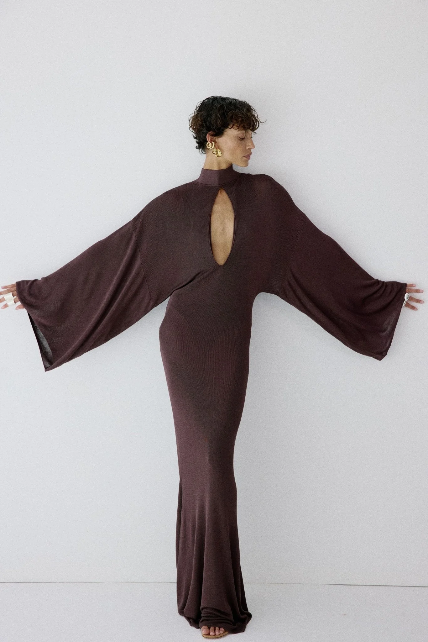 ELIODORO MAXI DRESS IN UMBER BROWN SLINKY KNIT - 1