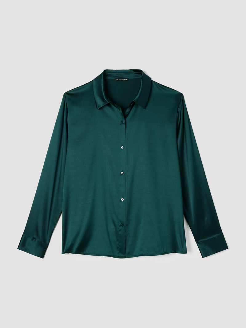 Stretch Silk Charmeuse Classic Collar Shirt 1