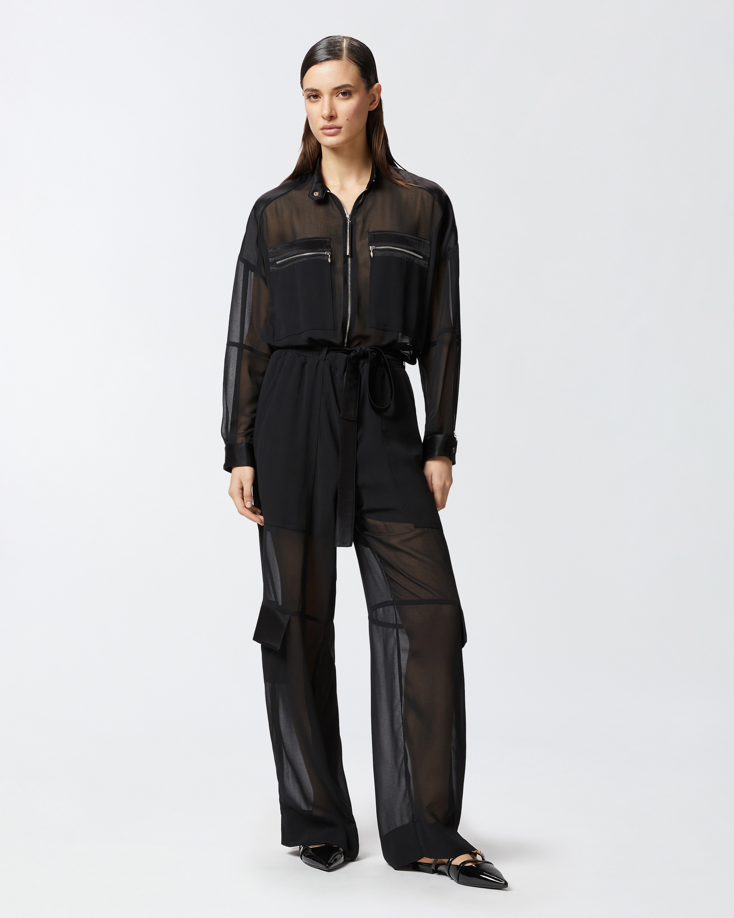 CARGO JUMPSUIT IN GEORGETTE AND SHINY SATIN - 2