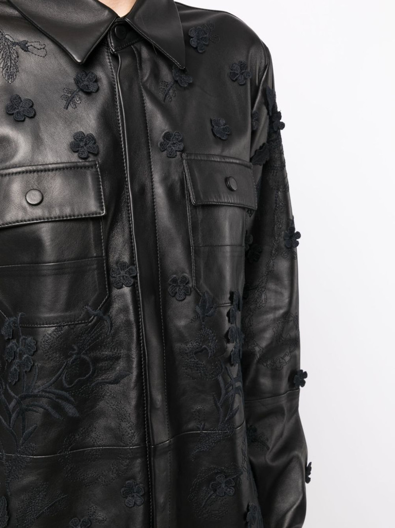floral-embroidered leather shirt jacket 5