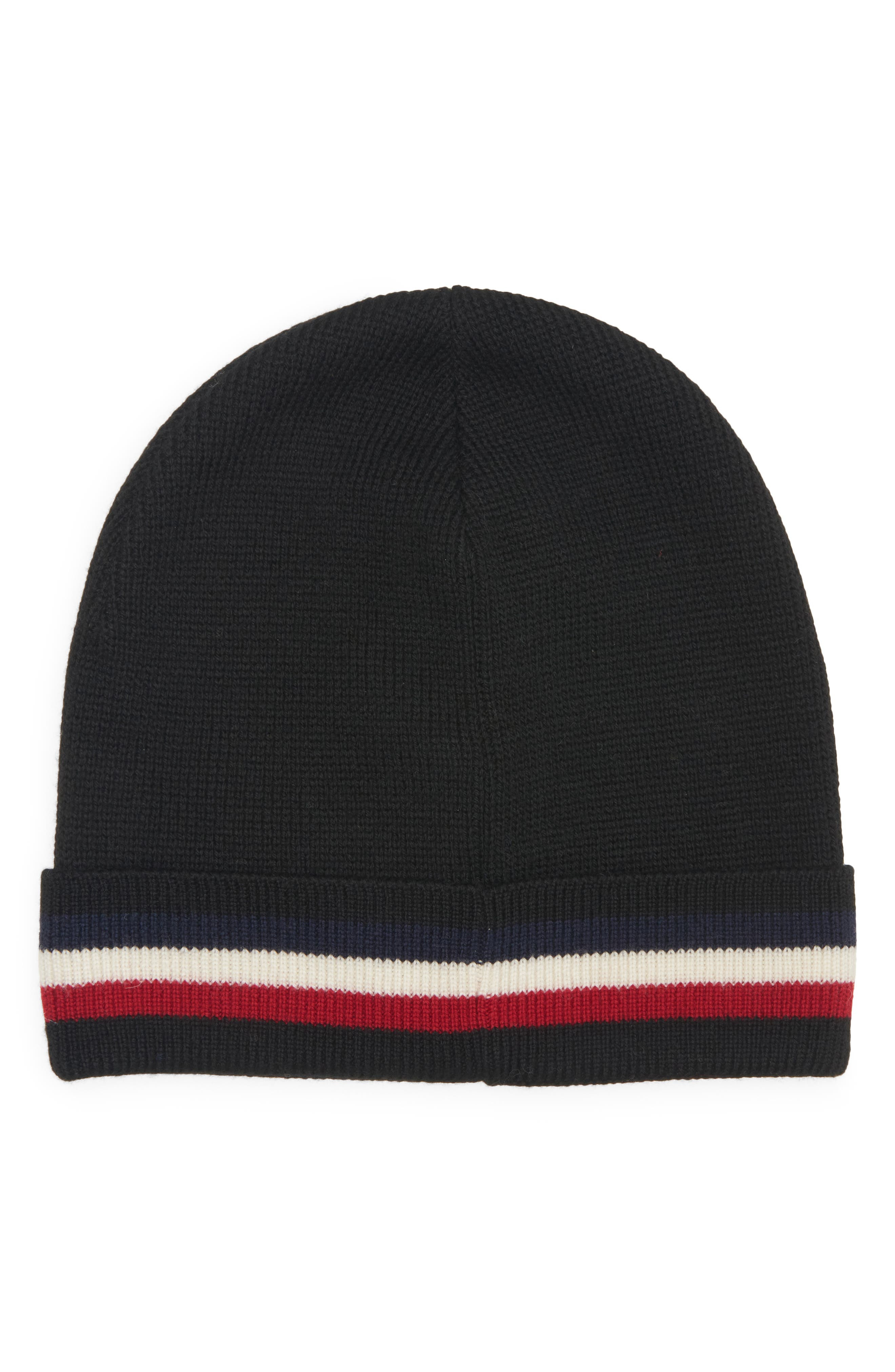 Moncler Tricolor Stripe Ribbed Wool Beanie in Black at Nordstrom - 2