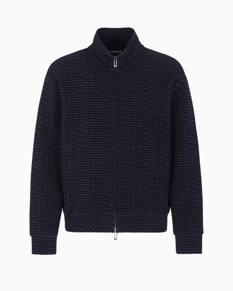 FULL-ZIP JERSEY SWEATSHIRT WITH ALL-OVER FLOCKED LETTERING 1