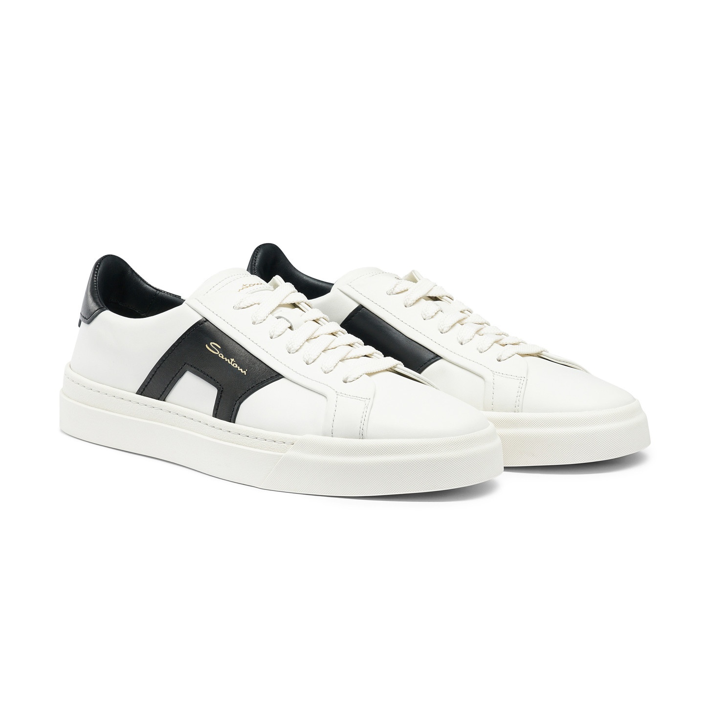 Men’s white and black leather double buckle sneaker - 3