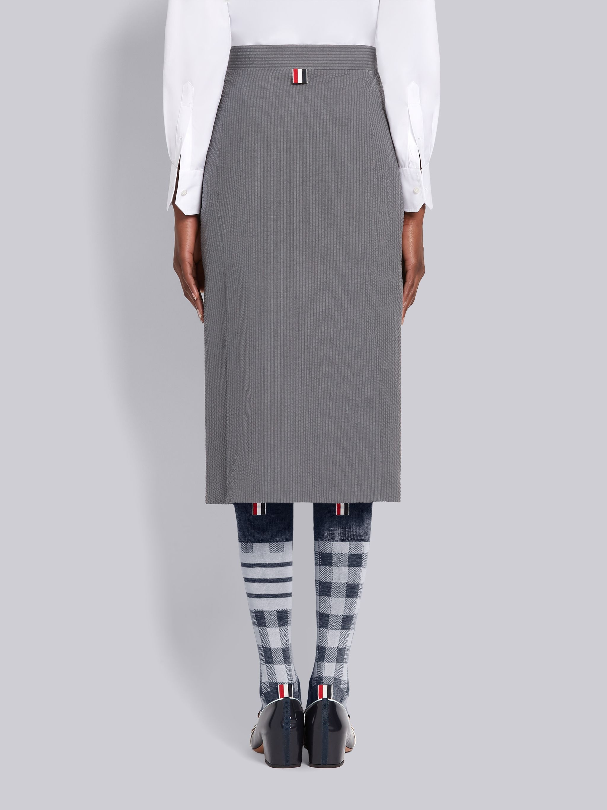 Light Grey Wool Seersucker Pencil Skirt - 3