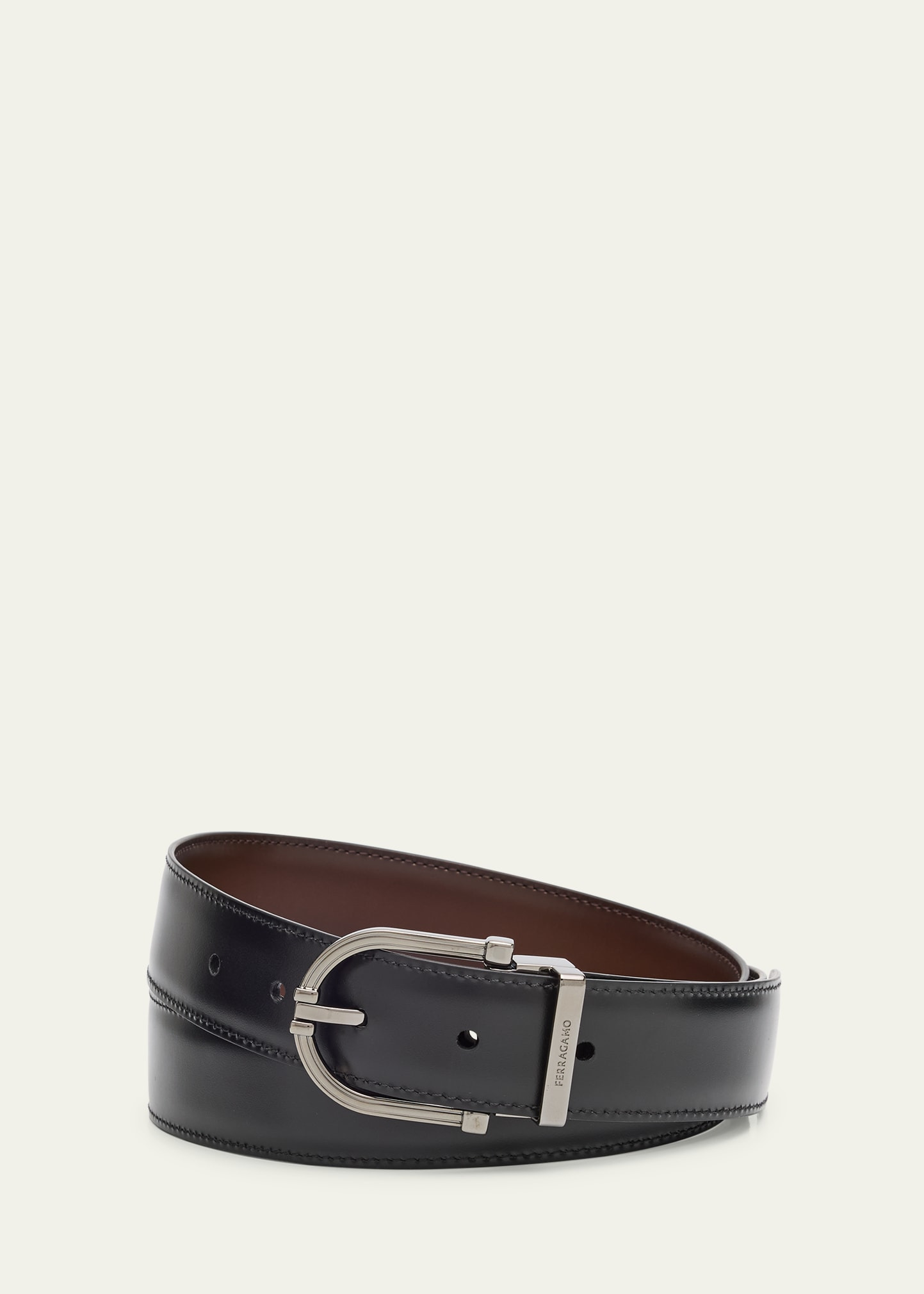 Men's Reversible Leather Curve-Buckle Belt - 3
