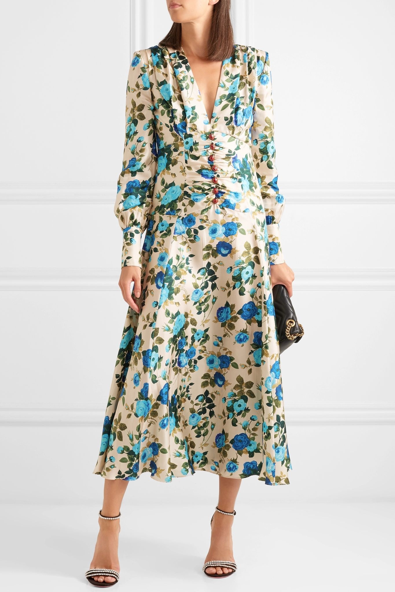 Floral-print silk-twill midi dress - 2