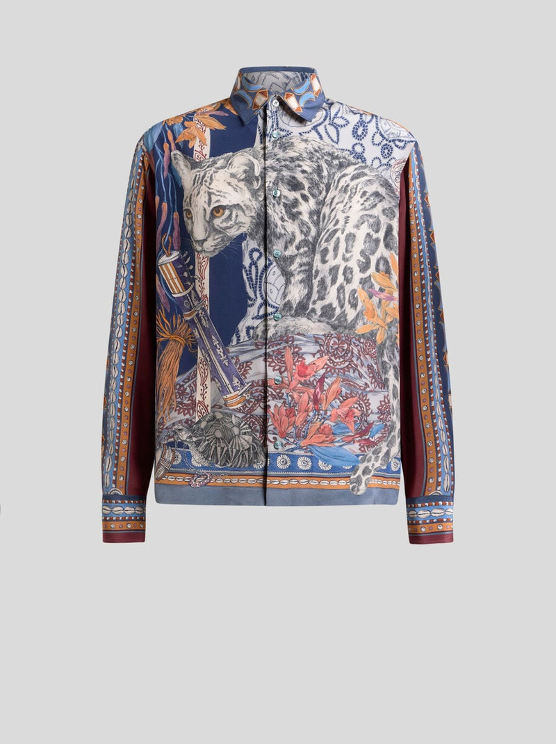 SILK SHIRT WITH PLACED LEOPARD PRINT 1