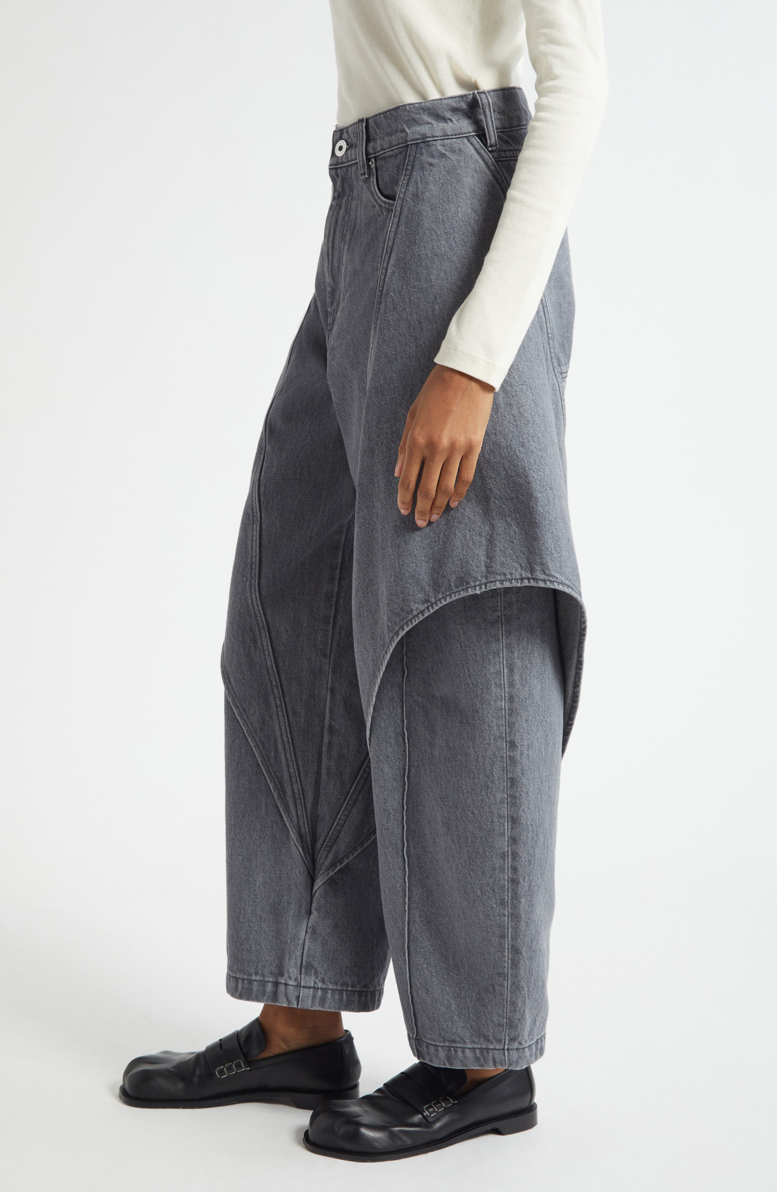 JW Anderson Sculptural Crop Jeans in 906 Light Grey at Nordstrom - 4