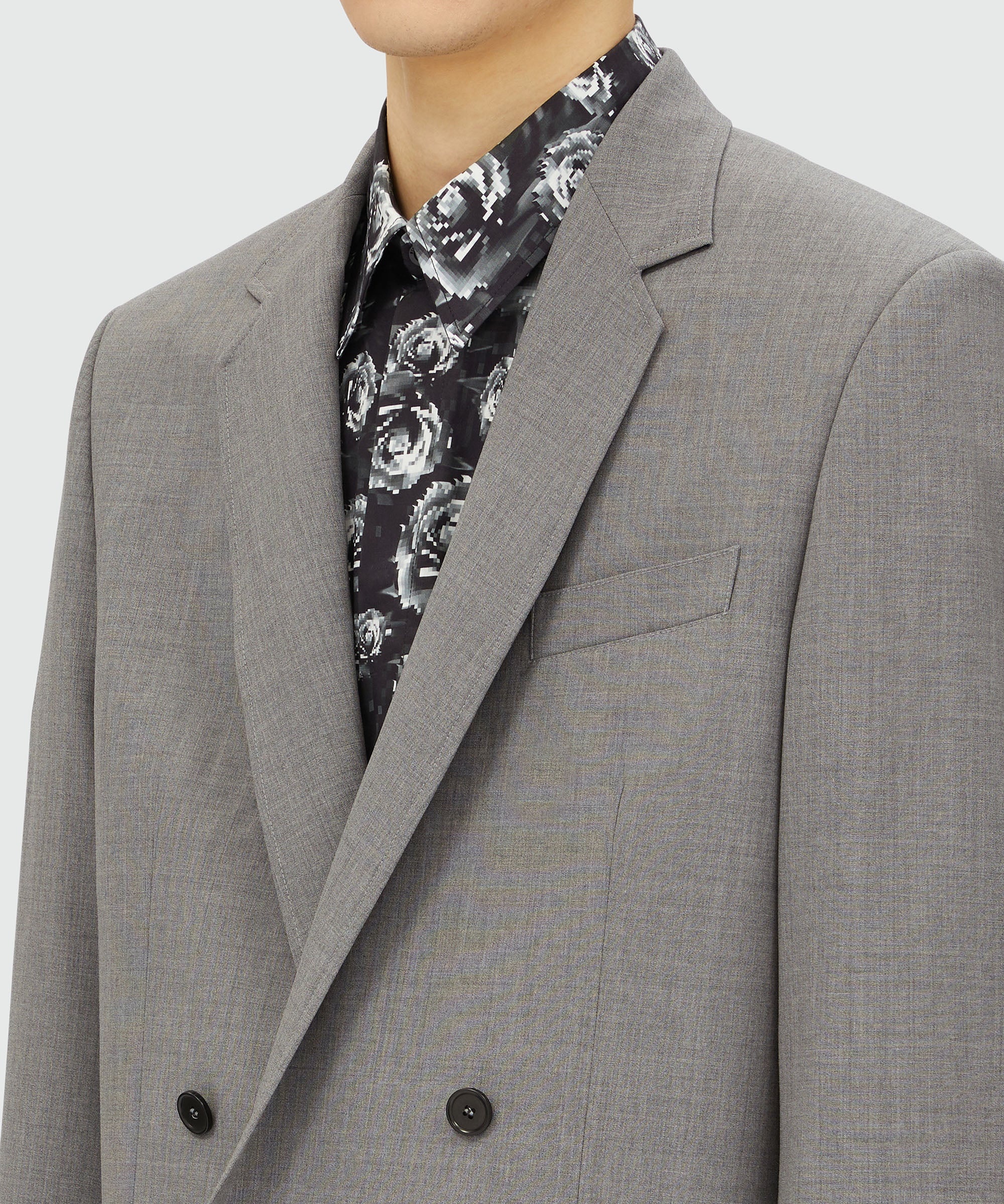 Grey melange virgin wool double-breasted jacket - 5