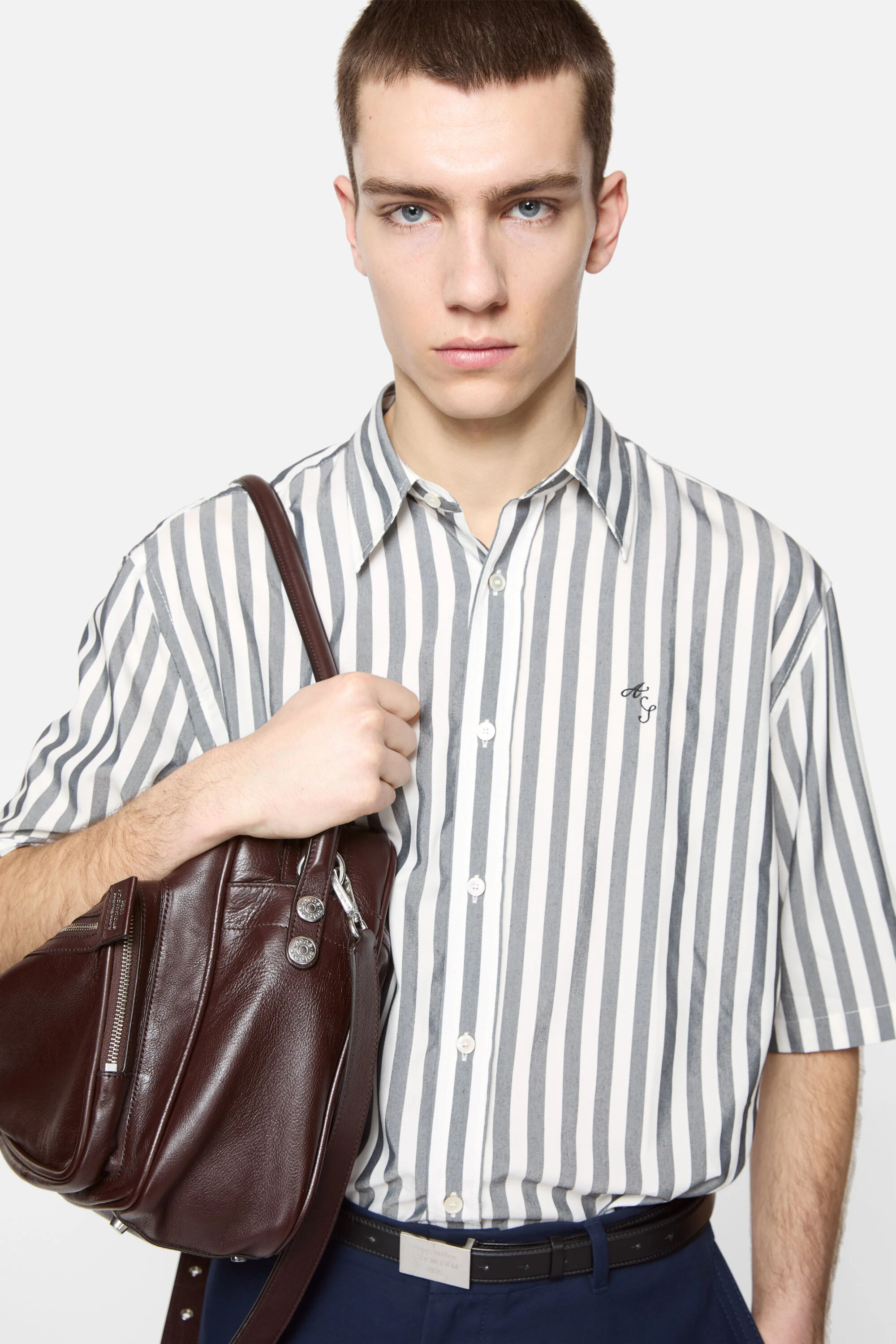 Stripe button-up shirt - Black/white - 4