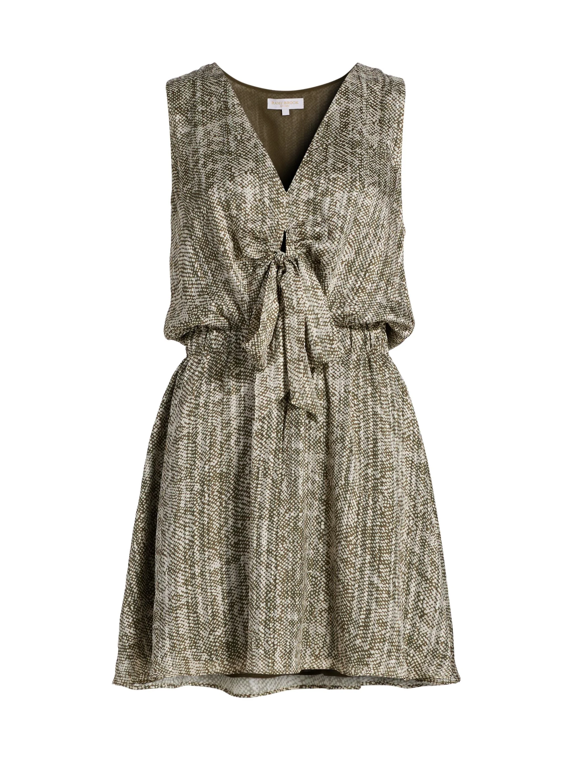 Women's Itzel Printed Silk-Blend V-Neck Minidress - Olive Baja Dot - 1