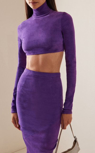 LaQuan Smith Cropped Stretch Suede Top purple outlook