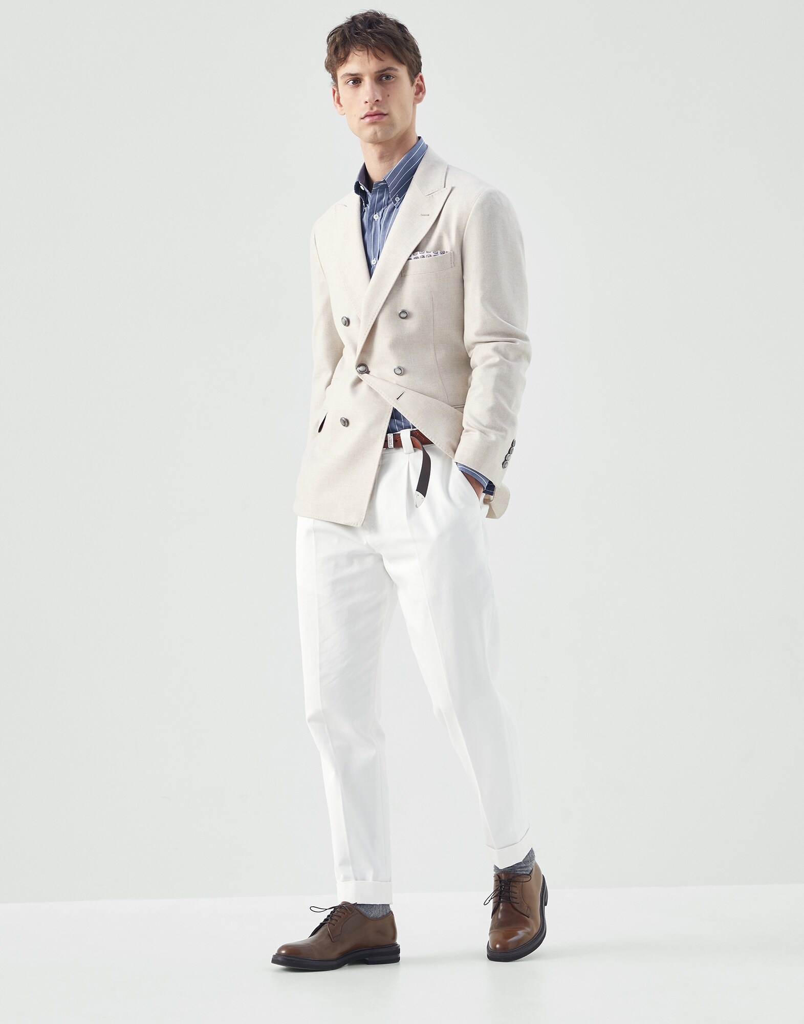 Lightweight striped poplin slim fit shirt with button-down collar - 5