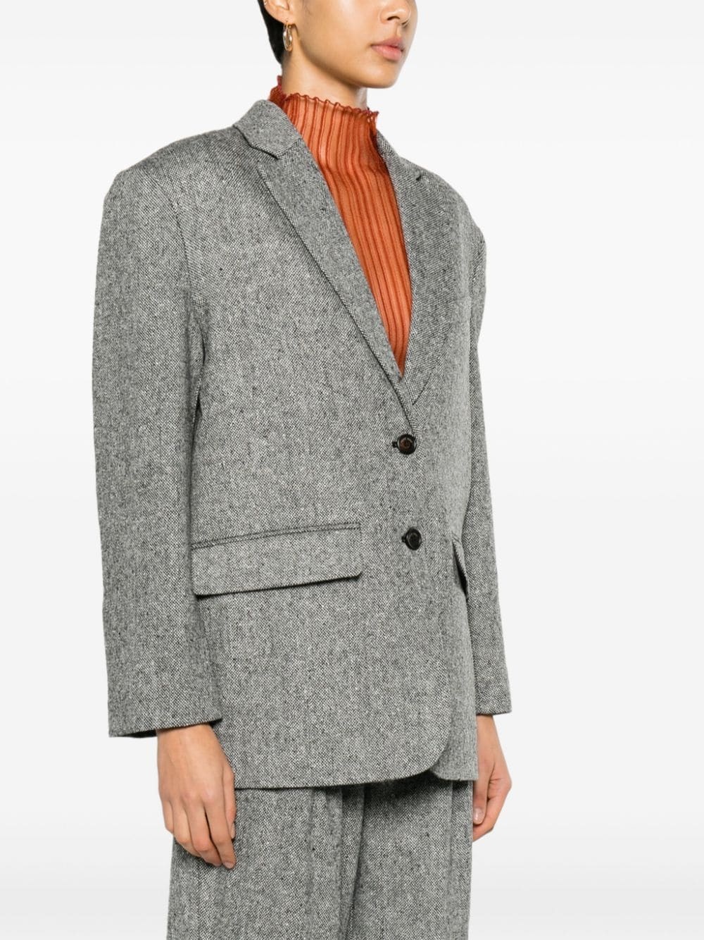 herringbone single-breasted blazer - 3